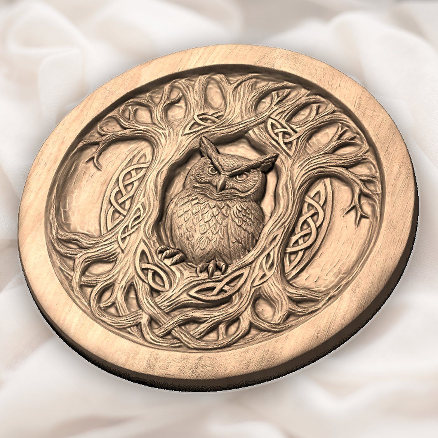Celtic Owl Tree Hollow Serving Platter CNC Relief STL bas-relief STL — view 6