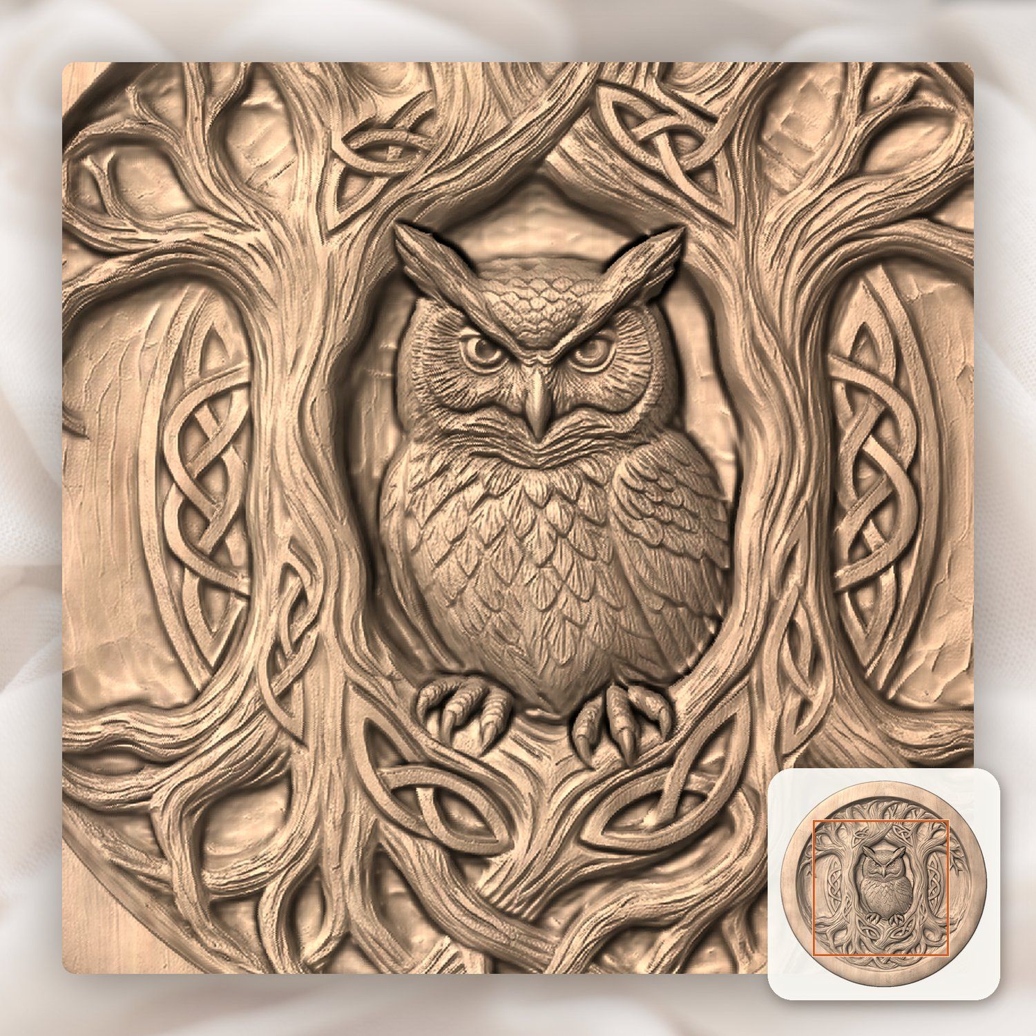 Celtic Owl Tree Hollow Serving Platter CNC Relief STL bas-relief STL — view 7