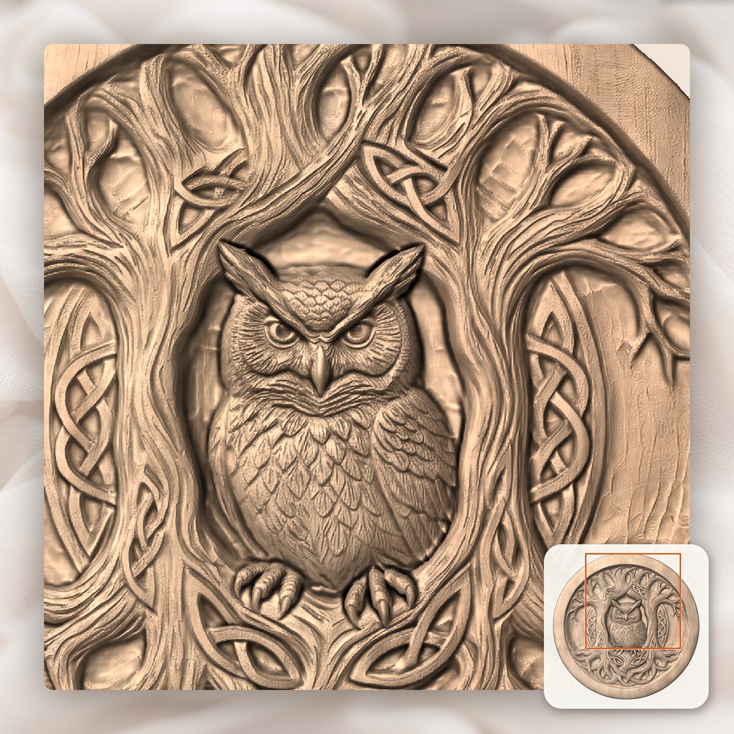 Celtic Owl Tree Hollow Serving Platter CNC Relief STL bas-relief STL — view 8