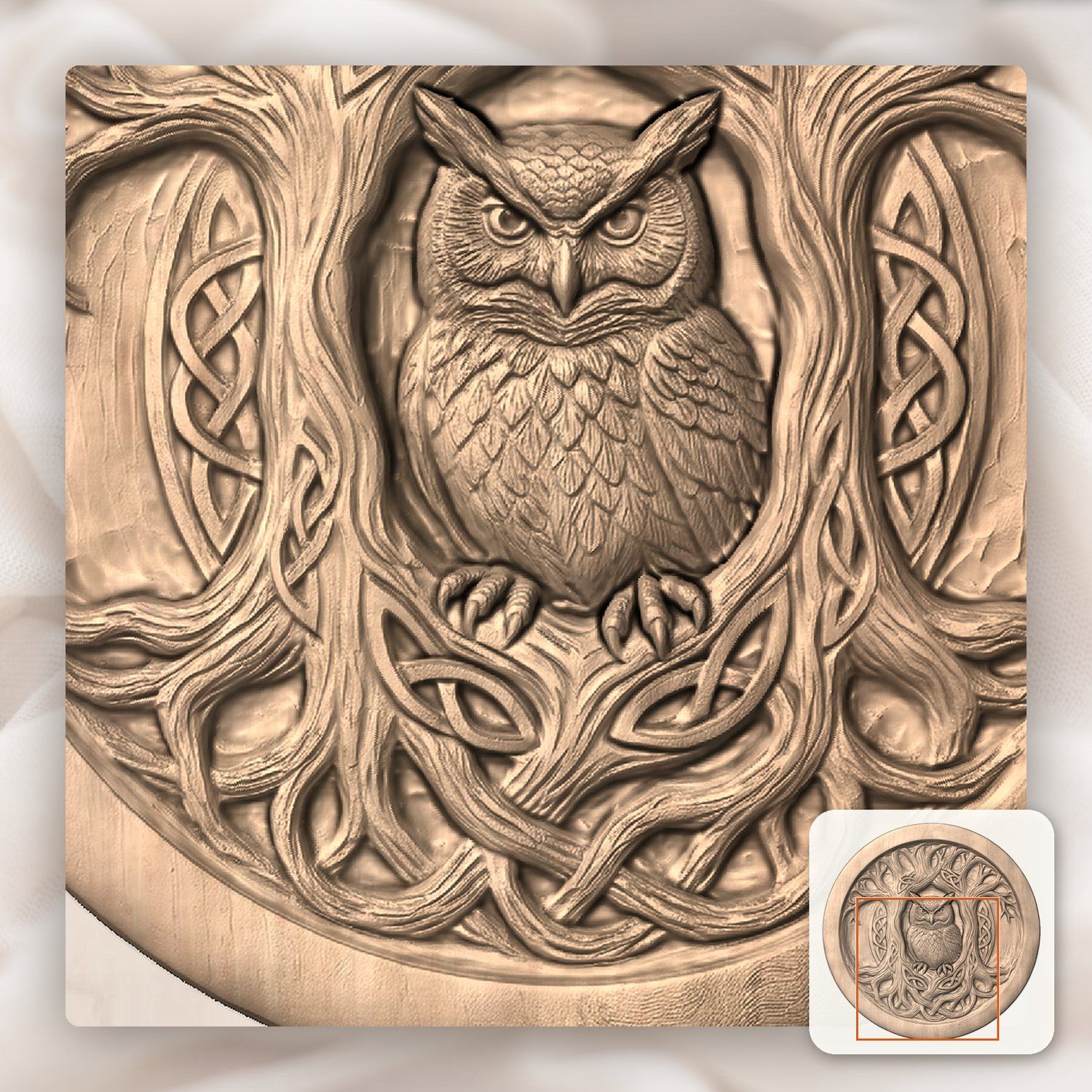 Celtic Owl Tree Hollow Serving Platter CNC Relief STL bas-relief STL — view 9
