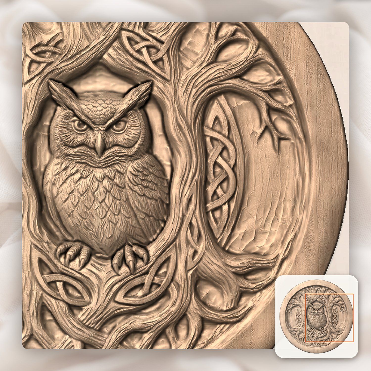 Celtic Owl Tree Hollow Serving Platter CNC Relief STL bas-relief STL — view 10