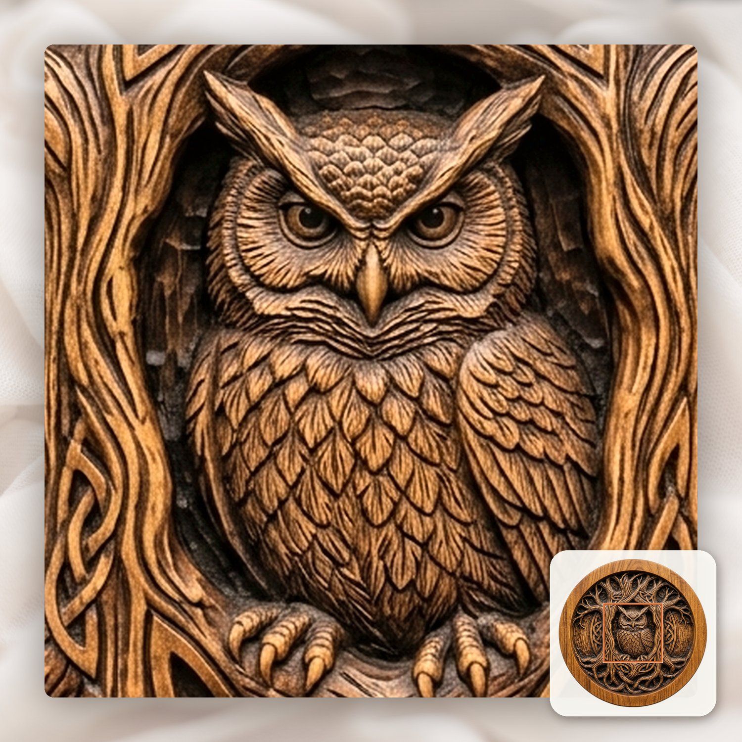 Celtic Owl Tree Hollow Serving Platter CNC Relief STL bas-relief STL — view 11
