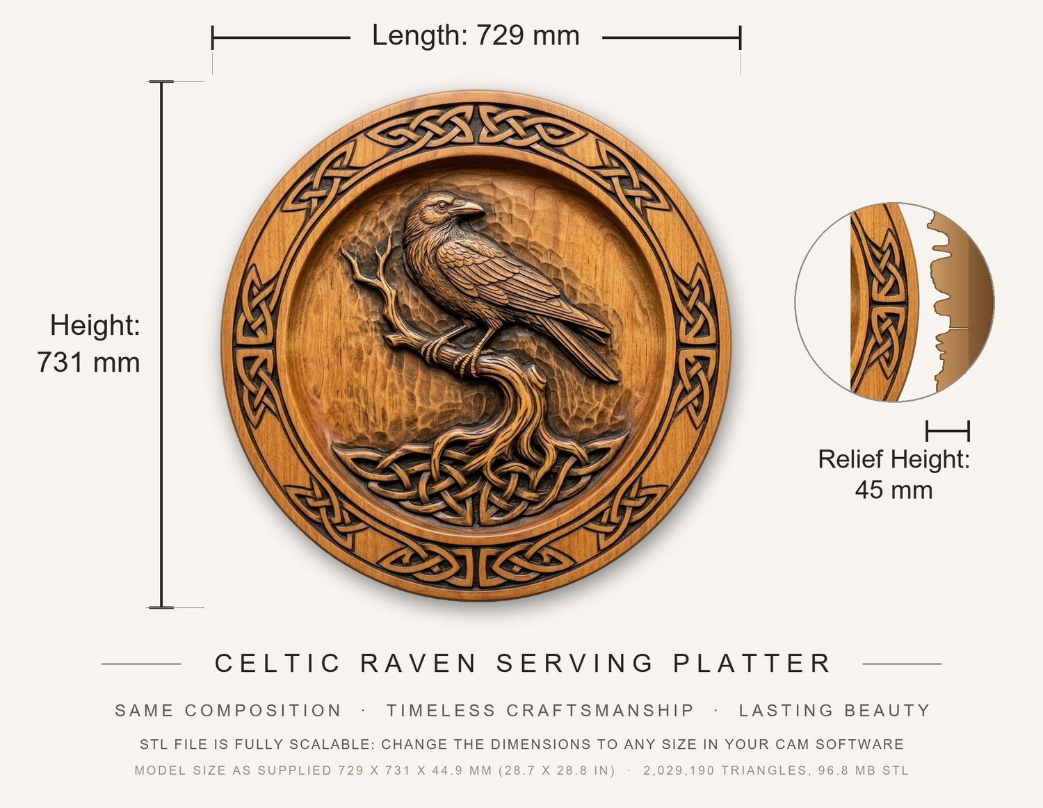 Celtic Raven Serving Platter CNC Relief STL bas-relief STL — view 12