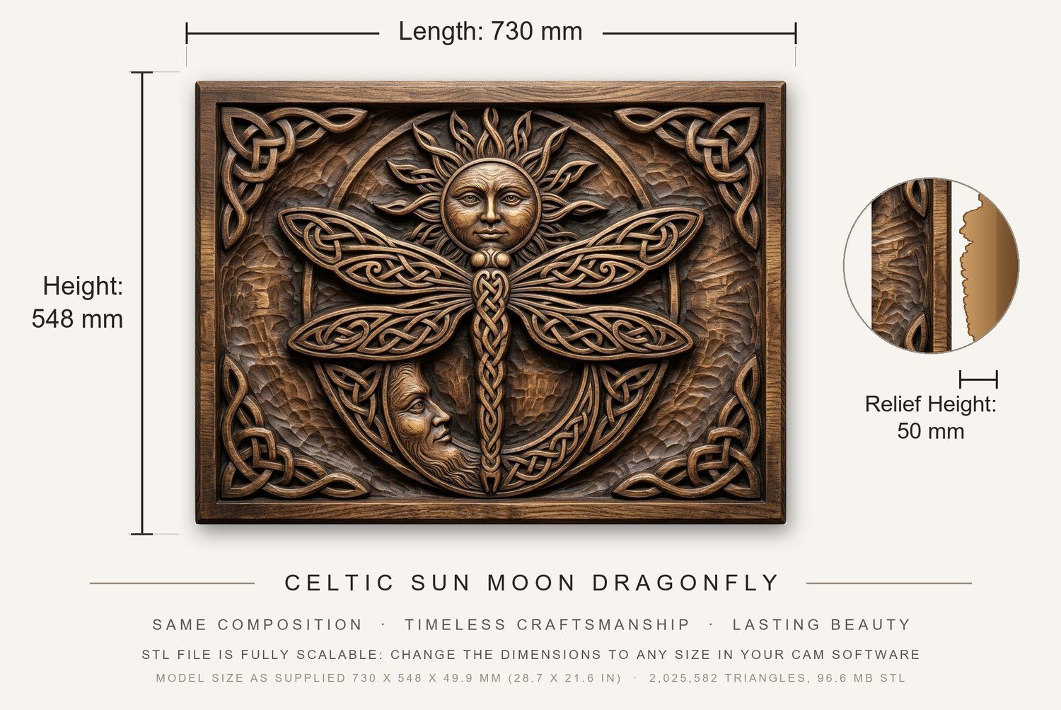 Celtic Sun Moon Dragonfly CNC Relief STL bas-relief STL — view 3
