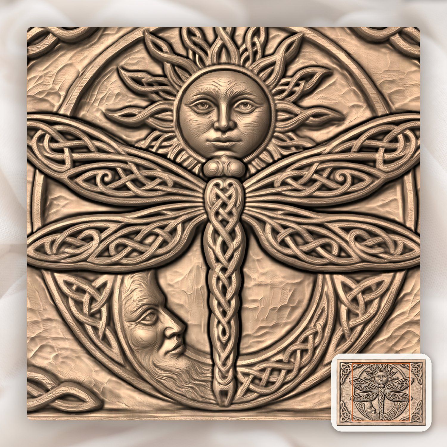 Celtic Sun Moon Dragonfly CNC Relief STL bas-relief STL — view 7