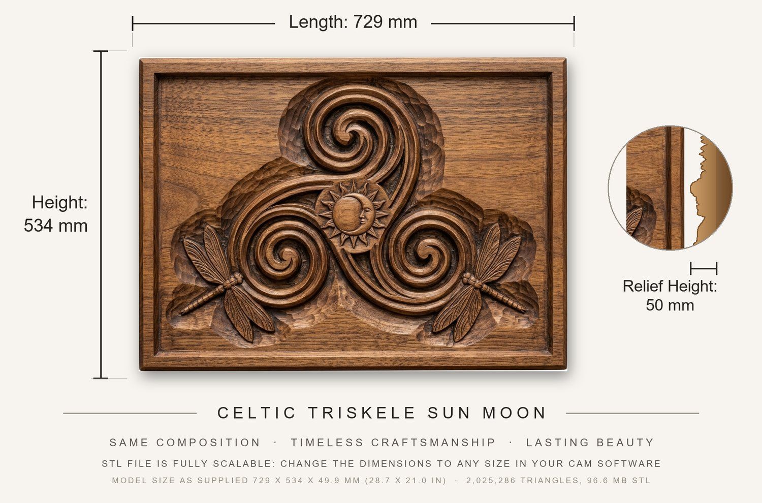 Celtic Triskele Sun Moon CNC Relief STL bas-relief STL — view 3