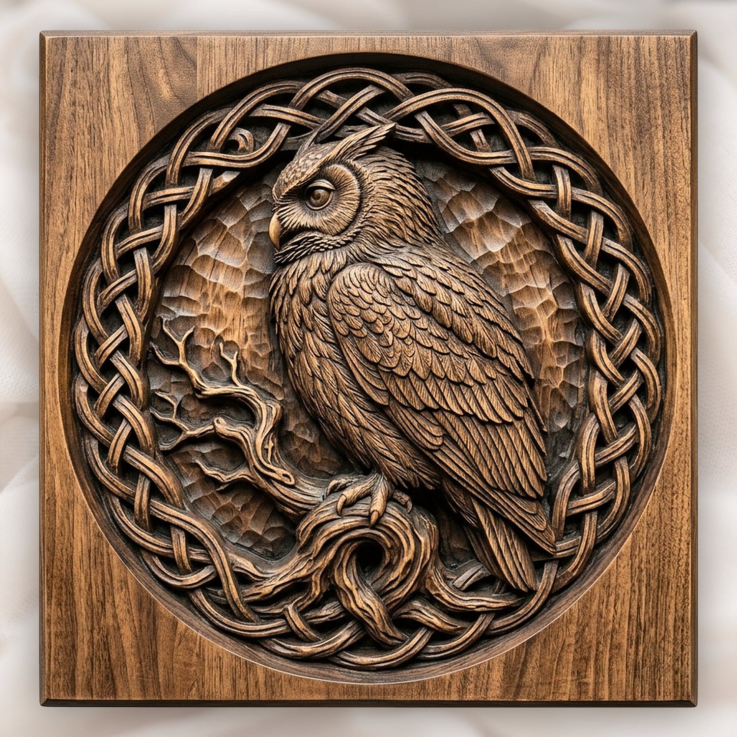 Celtic Wise Owl Round Panel CNC Relief STL bas-relief STL design