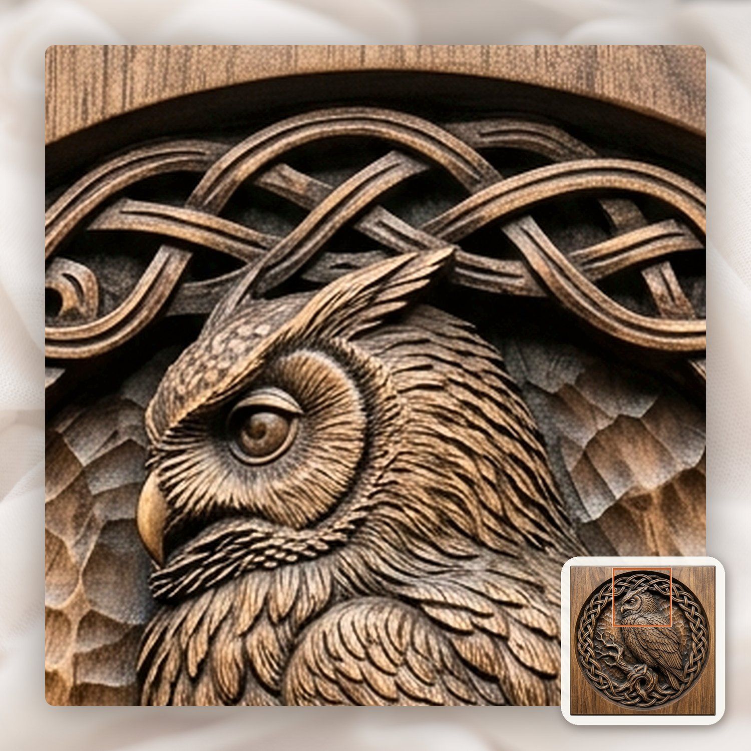 Celtic Wise Owl Round Panel CNC Relief STL bas-relief STL — view 11