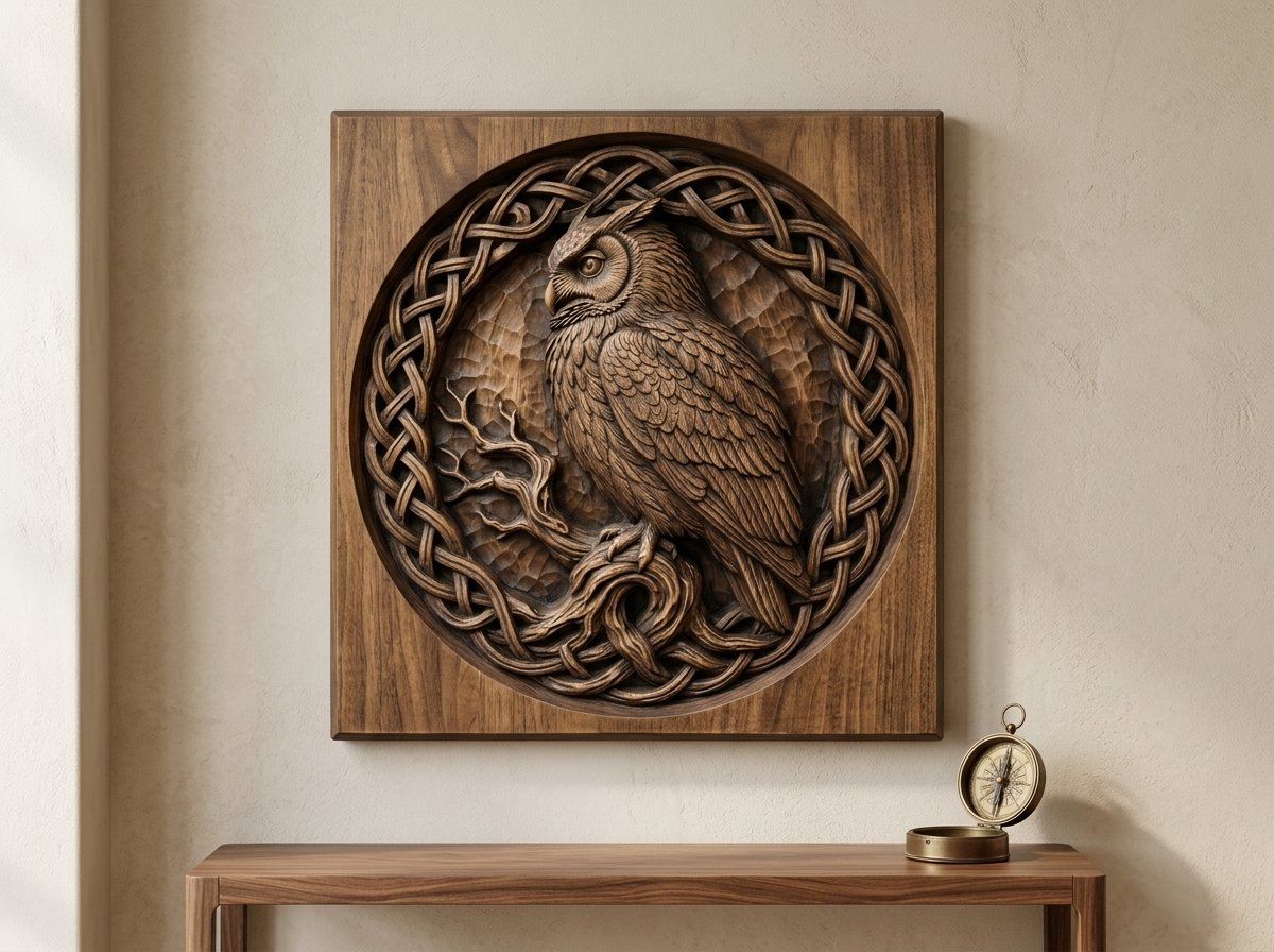 Celtic Wise Owl Round Panel CNC Relief STL bas-relief STL — view 12