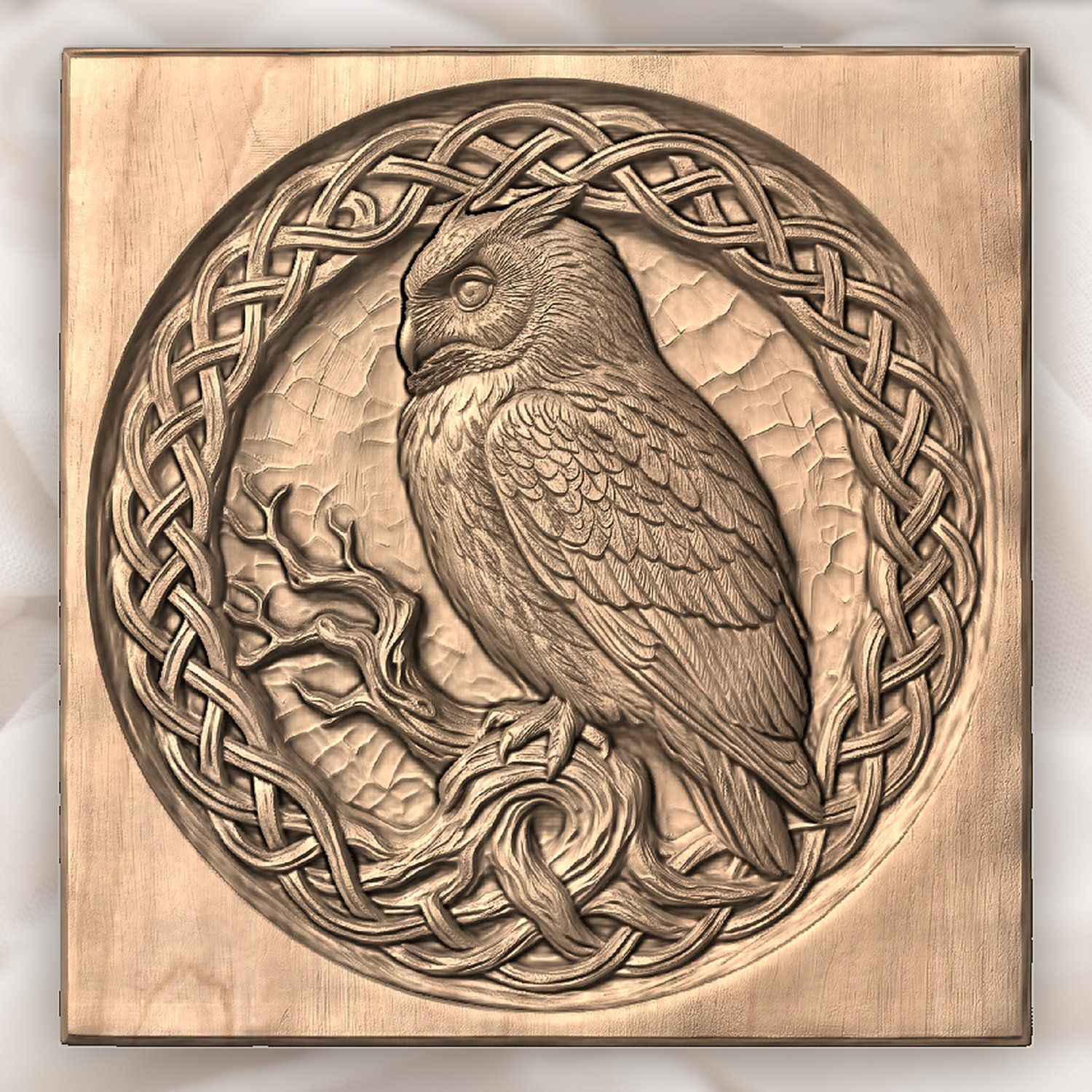 Celtic Wise Owl Round Panel CNC Relief STL bas-relief STL — view 4