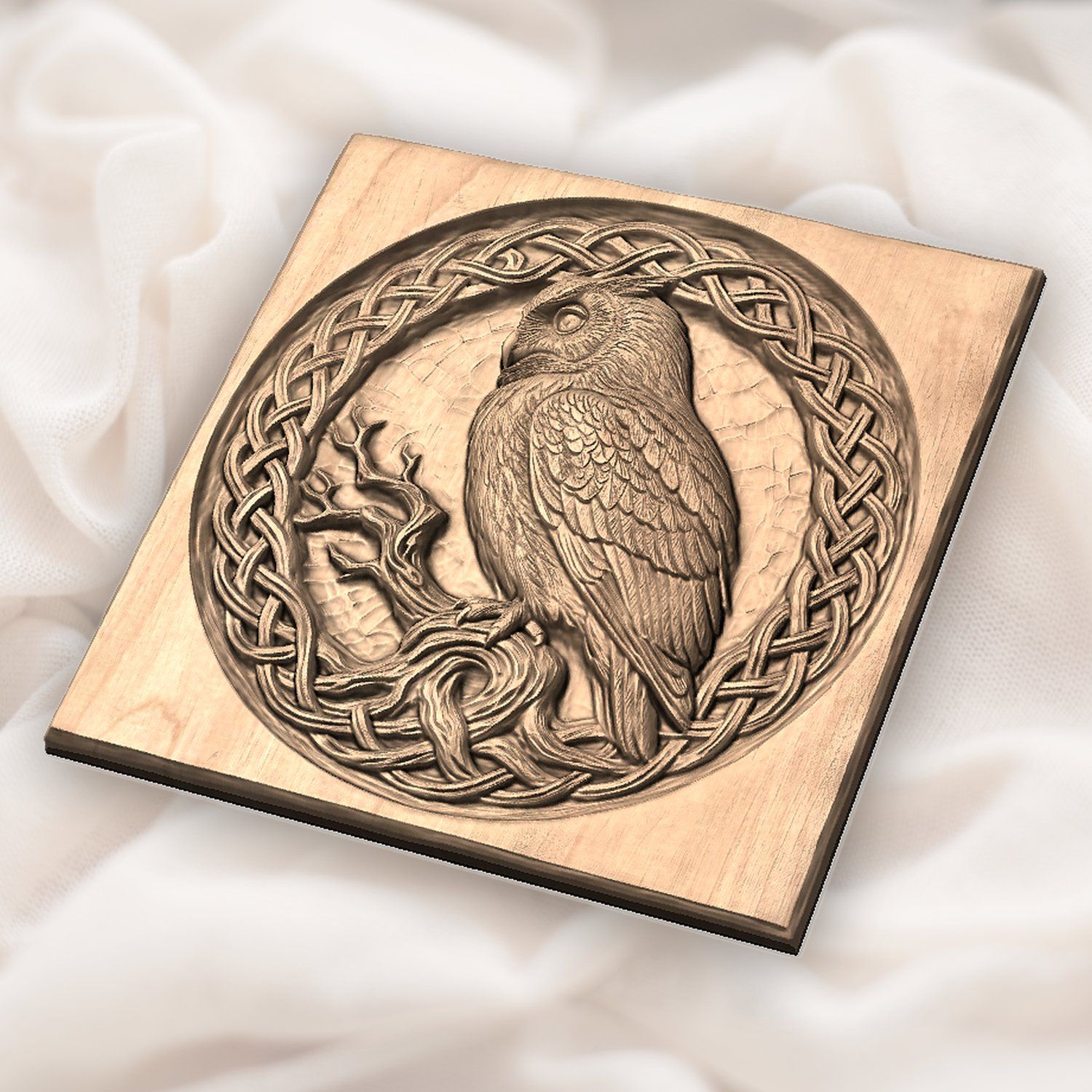 Celtic Wise Owl Round Panel CNC Relief STL bas-relief STL — view 5