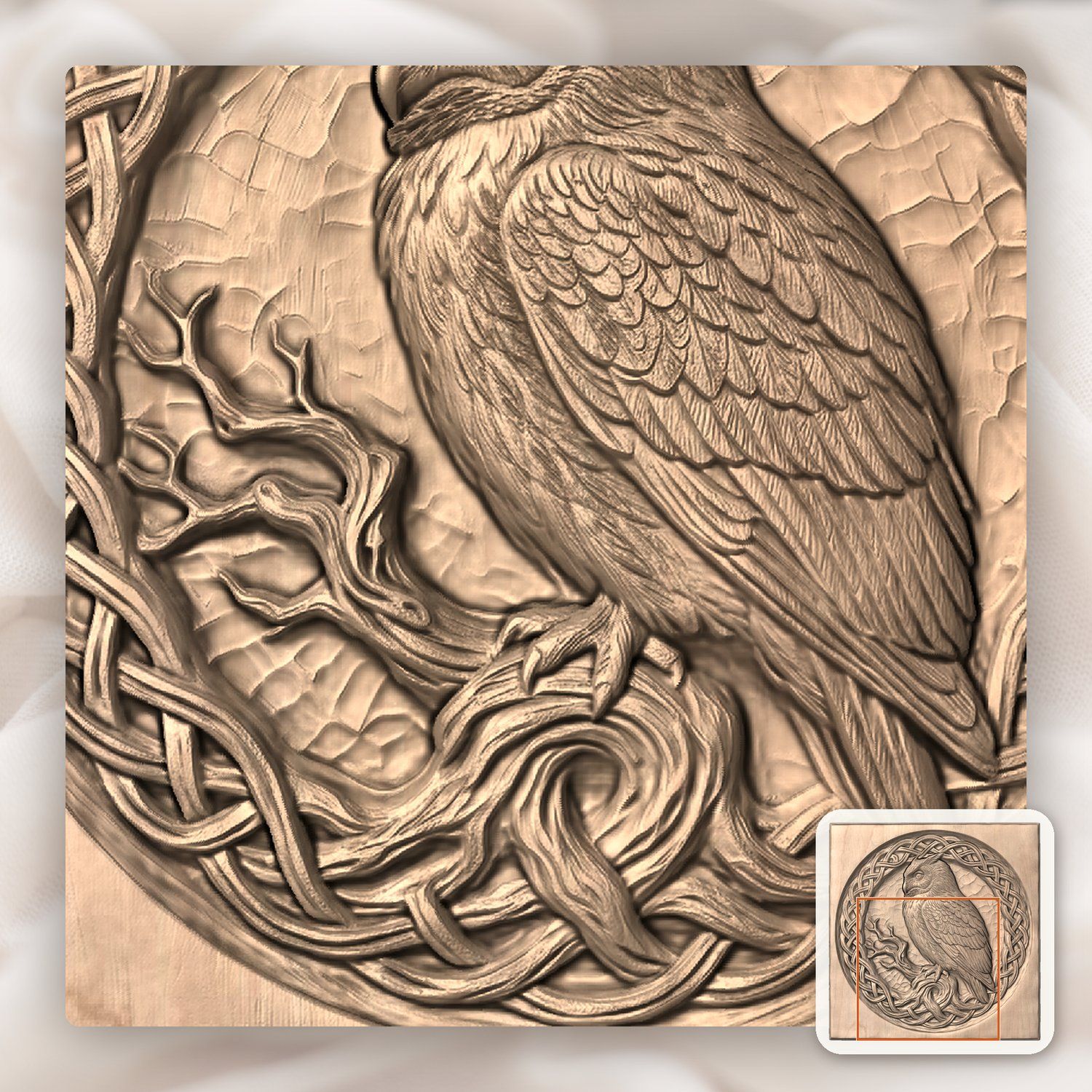 Celtic Wise Owl Round Panel CNC Relief STL bas-relief STL — view 6