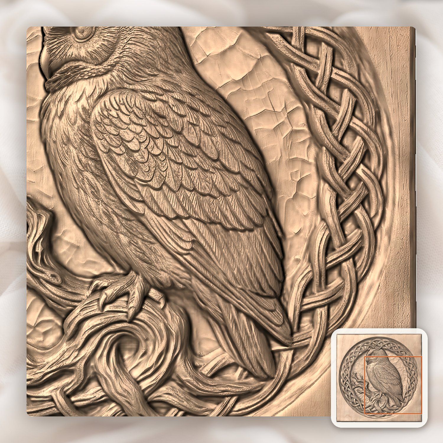 Celtic Wise Owl Round Panel CNC Relief STL bas-relief STL — view 8