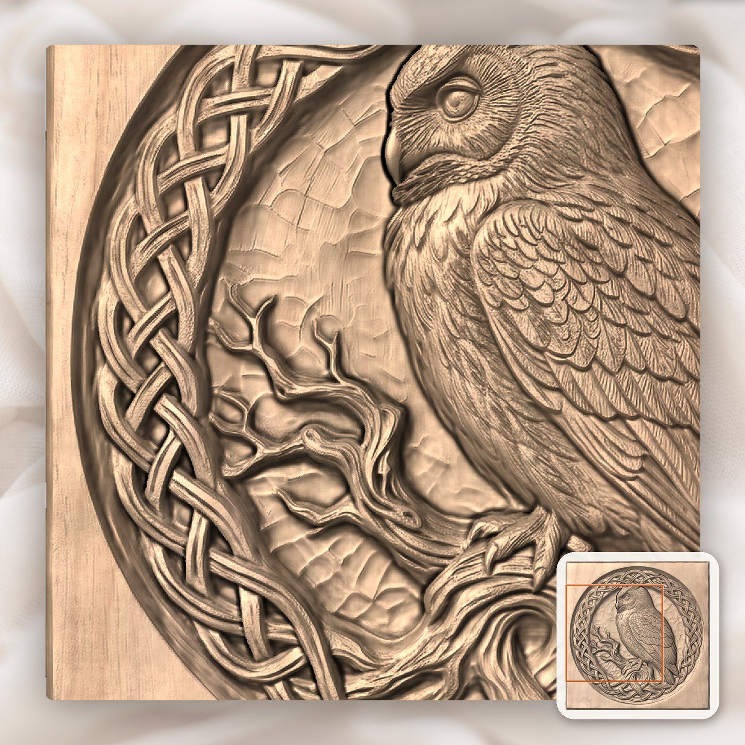 Celtic Wise Owl Round Panel CNC Relief STL bas-relief STL — view 9