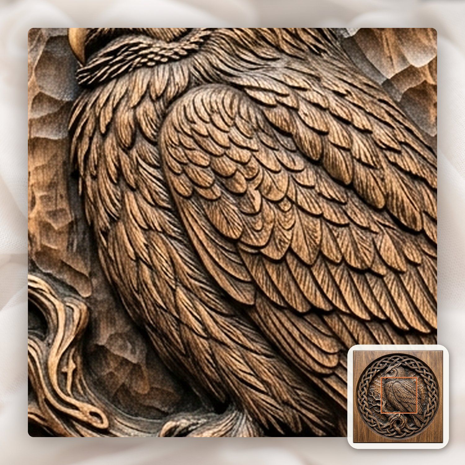 Celtic Wise Owl Round Panel CNC Relief STL bas-relief STL — view 10