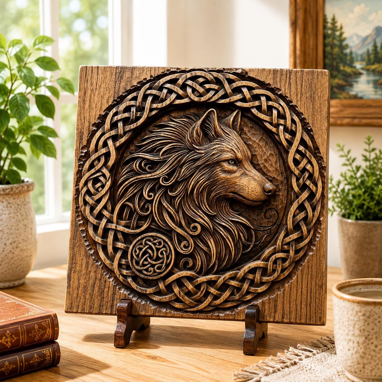 Celtic Wolf Bas-Relief with Norse Knotwork Border STL bas-relief STL — view 2