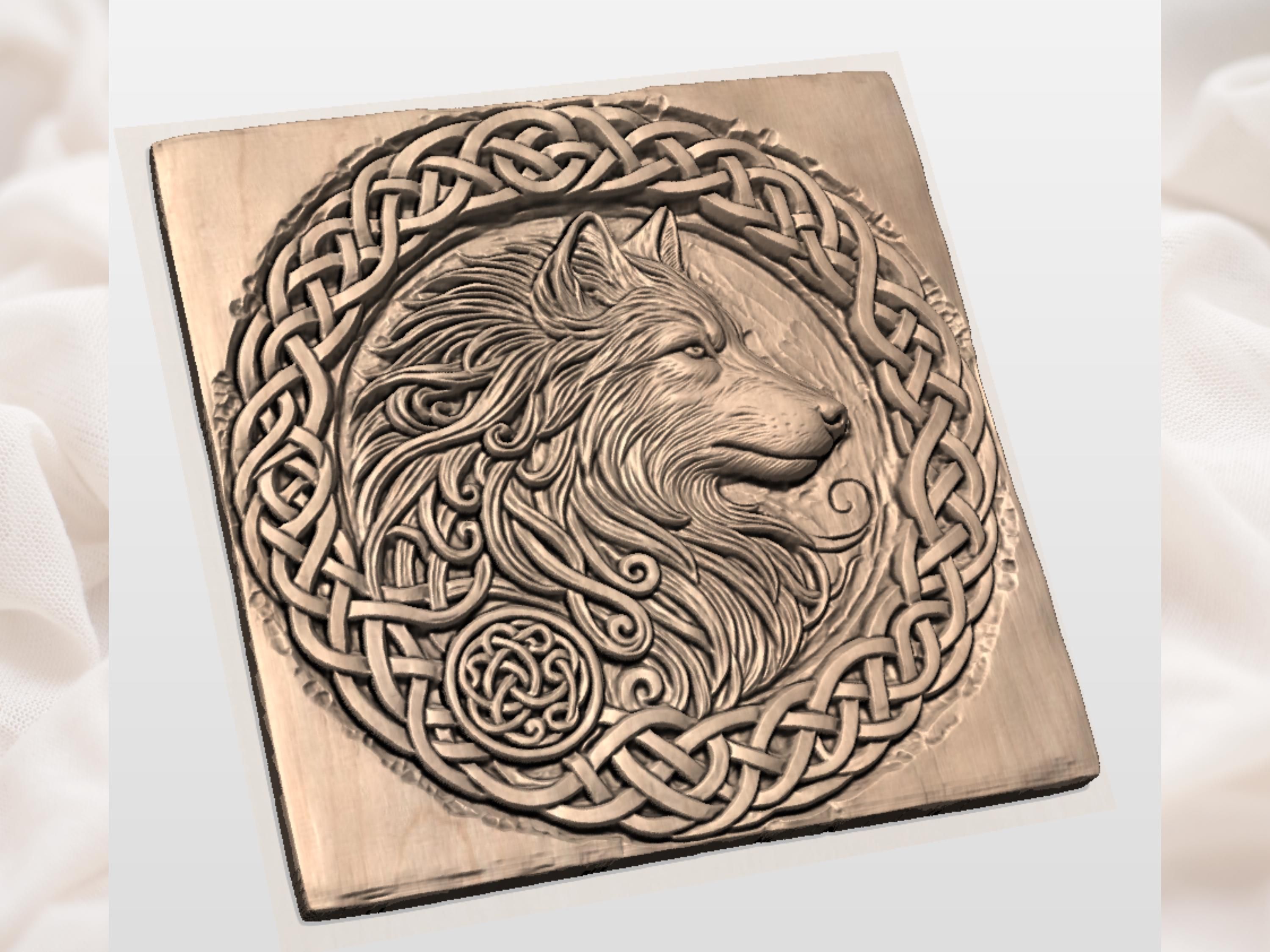 Celtic Wolf Bas-Relief with Norse Knotwork Border STL bas-relief STL — view 3