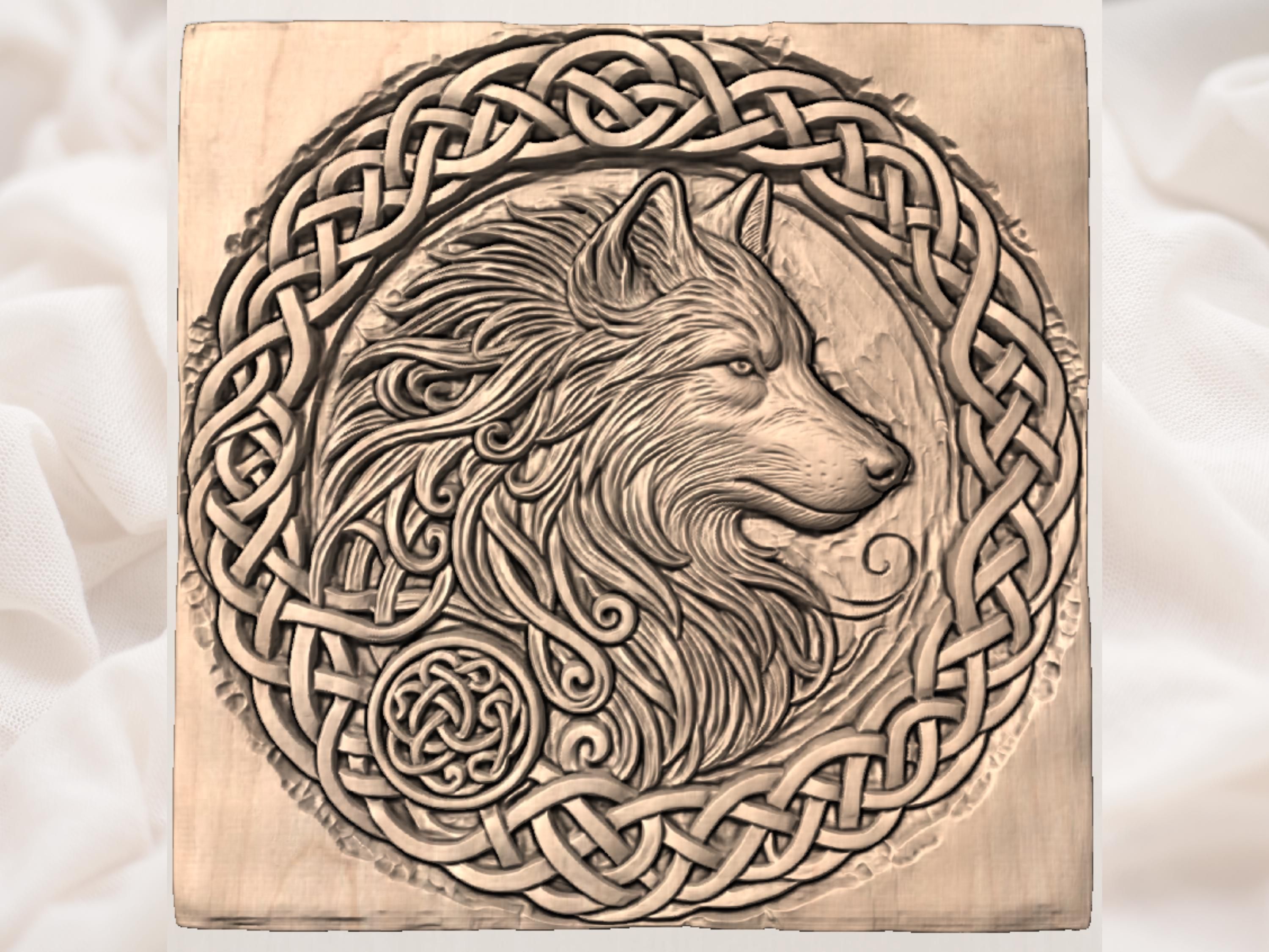 Celtic Wolf Bas-Relief with Norse Knotwork Border STL bas-relief STL — view 4