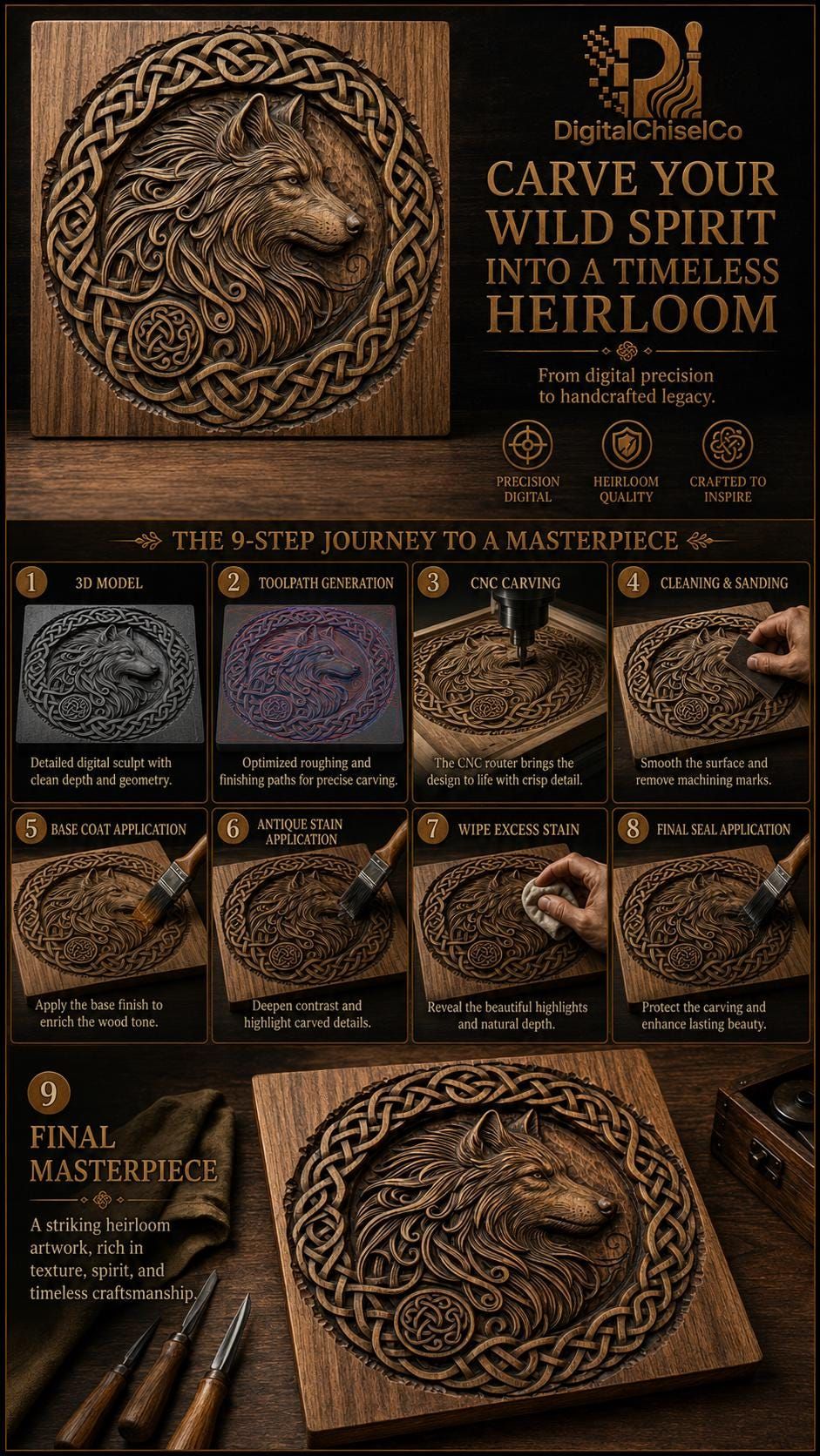 Celtic Wolf Bas-Relief with Norse Knotwork Border STL bas-relief STL — view 5
