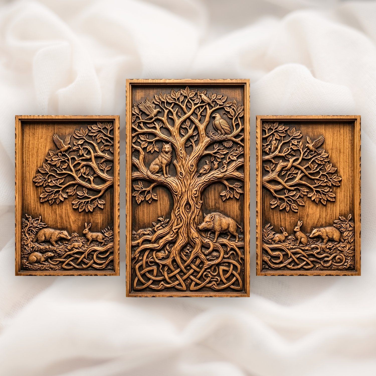Celtic Yggdrasil Tree 3 Stepped Vertical Decor Panels CNC Relief STL bas-relief STL design