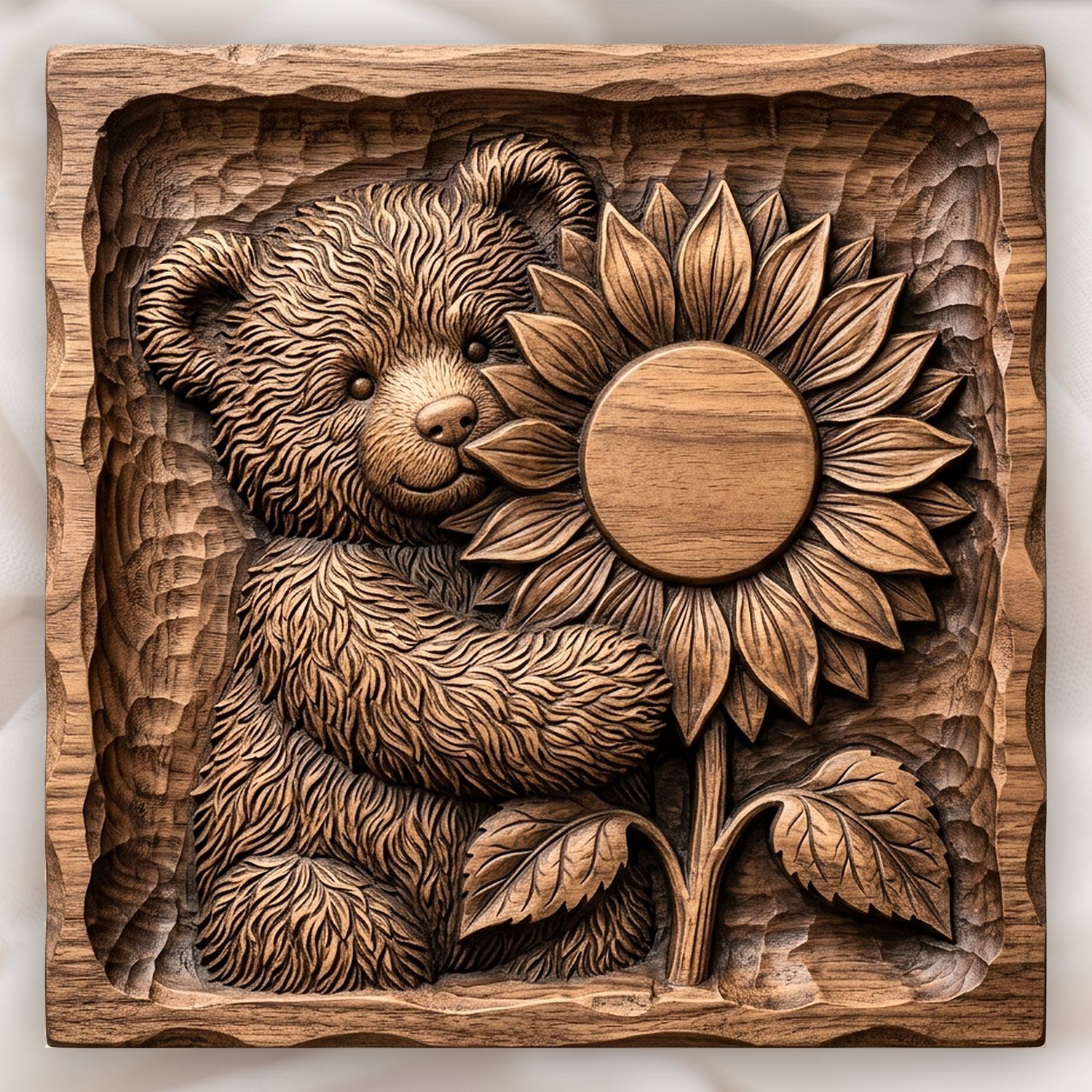 Charming Teddy Bear Sunflower CNC Relief STL bas-relief STL design