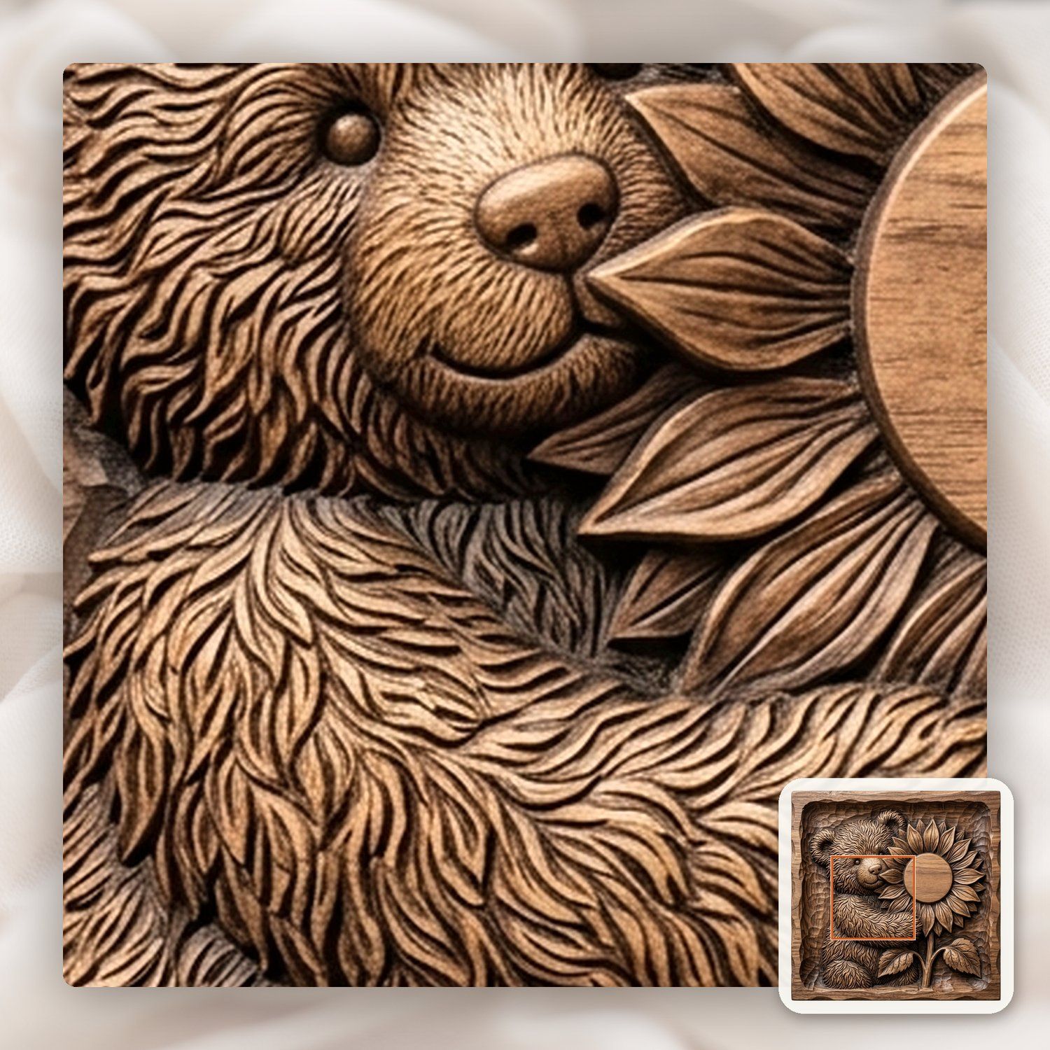 Charming Teddy Bear Sunflower CNC Relief STL bas-relief STL — view 12