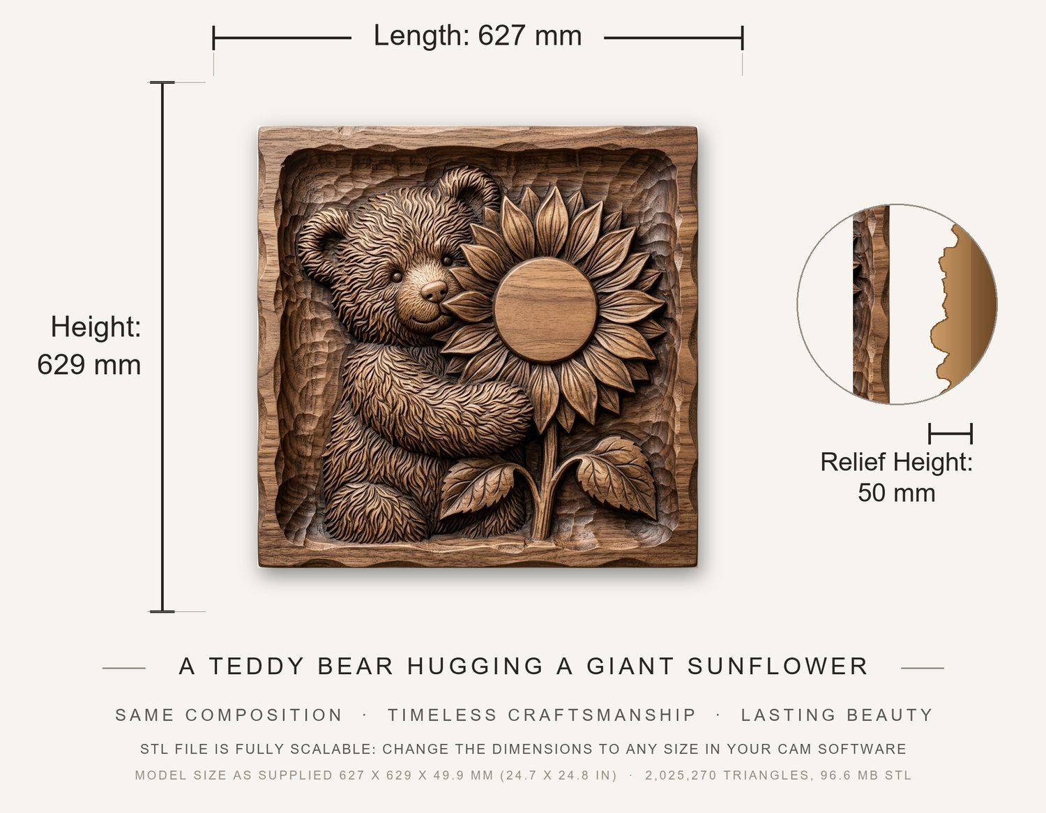 Charming Teddy Bear Sunflower CNC Relief STL bas-relief STL — view 2