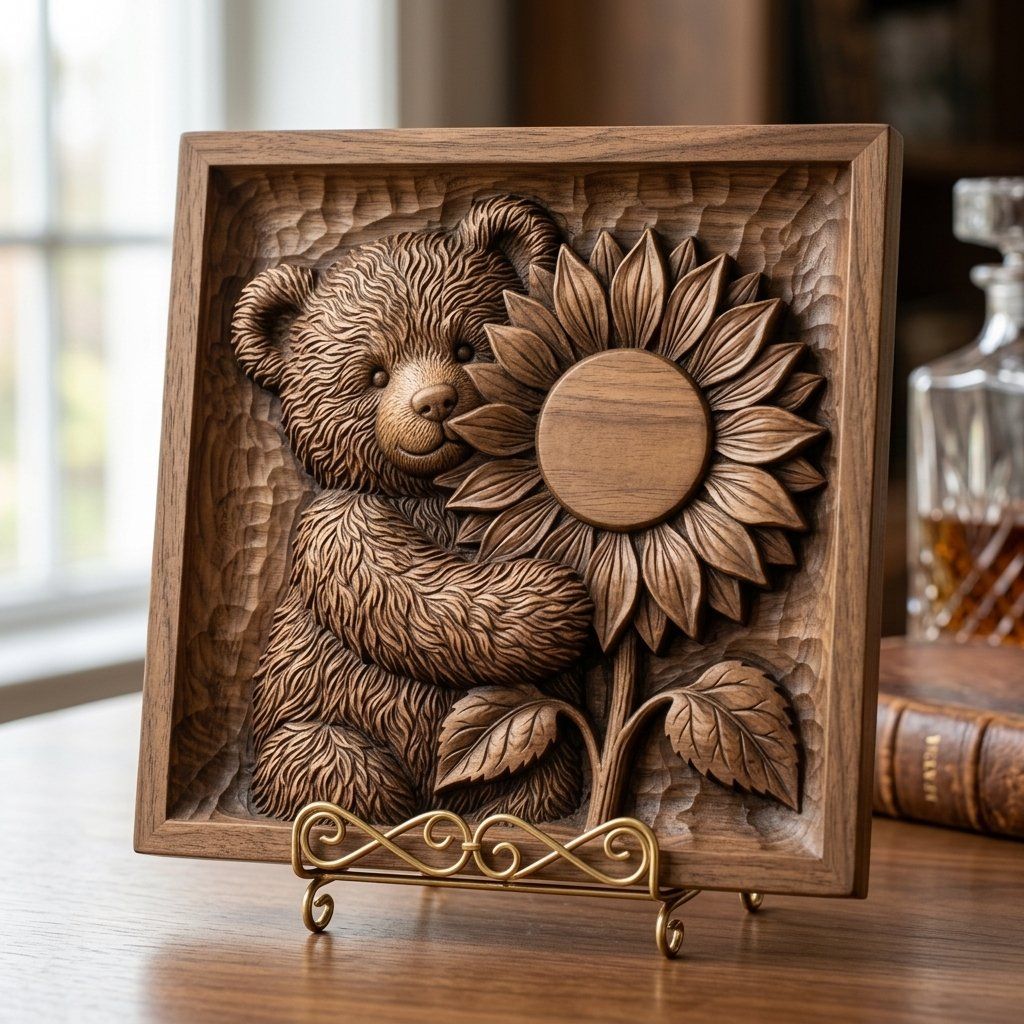 Charming Teddy Bear Sunflower CNC Relief STL bas-relief STL — view 15