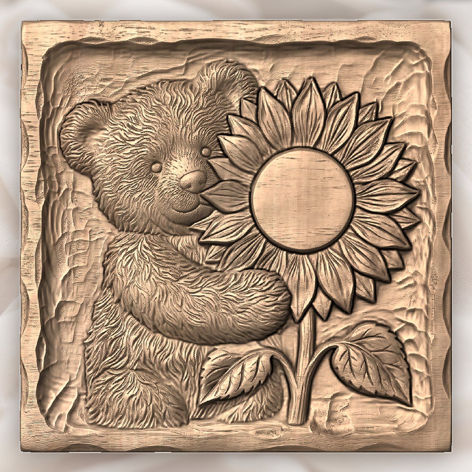 Charming Teddy Bear Sunflower CNC Relief STL bas-relief STL — view 4