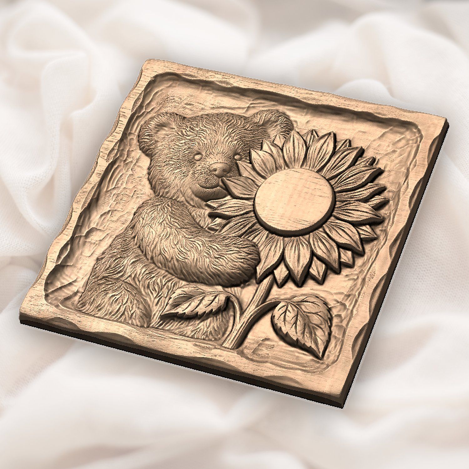 Charming Teddy Bear Sunflower CNC Relief STL bas-relief STL — view 5