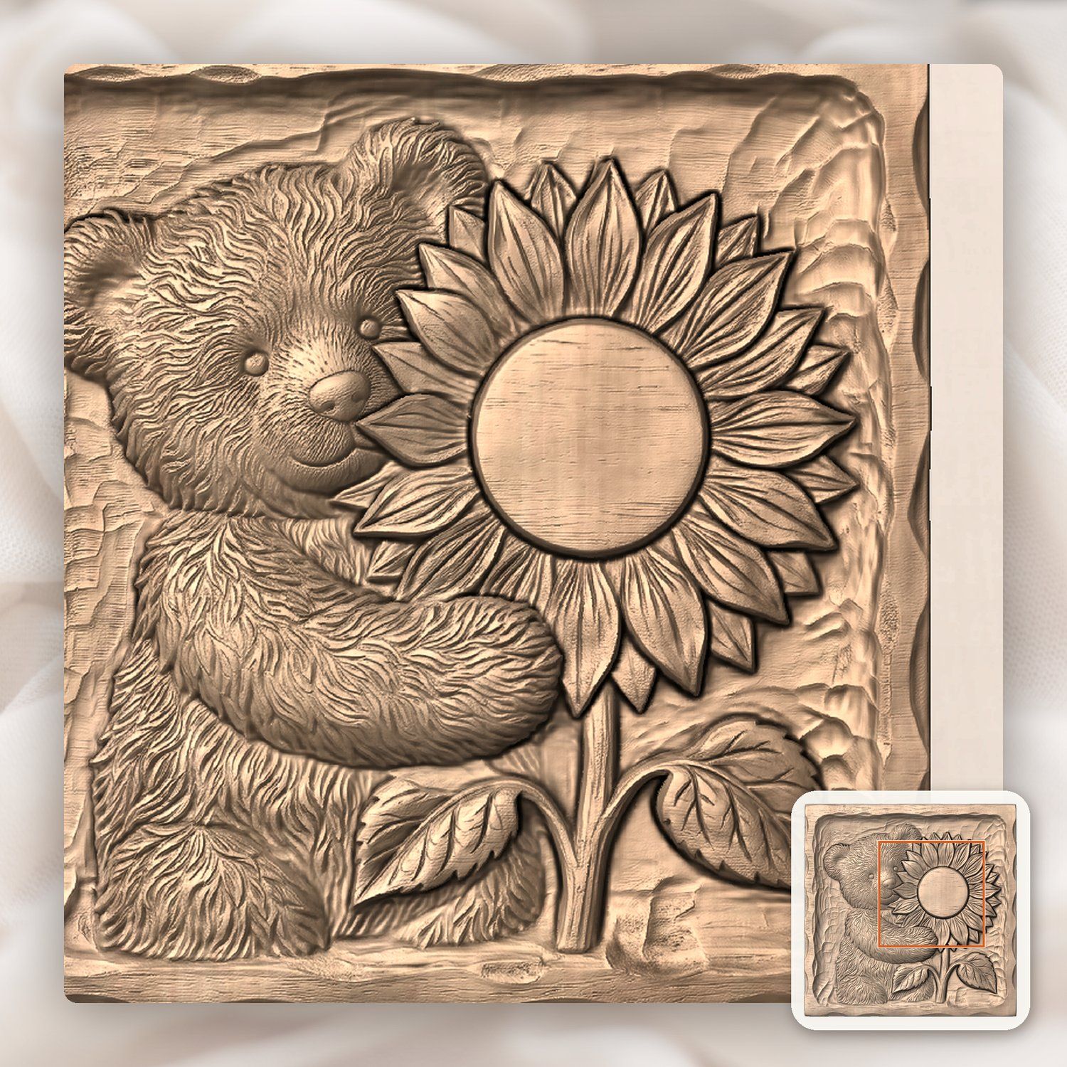 Charming Teddy Bear Sunflower CNC Relief STL bas-relief STL — view 6