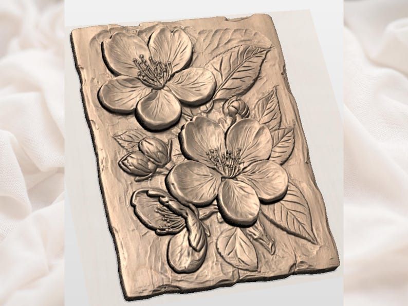 Cherry Blossom Bas-Relief STL for CNC Routers and 3D Printers bas-relief STL — view 2