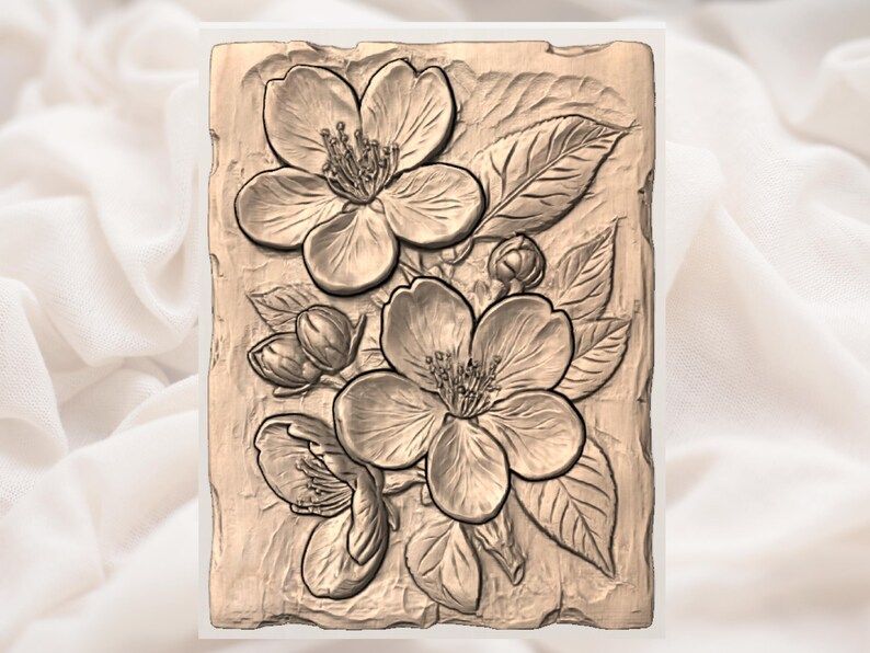 Cherry Blossom Bas-Relief STL for CNC Routers and 3D Printers bas-relief STL — view 3