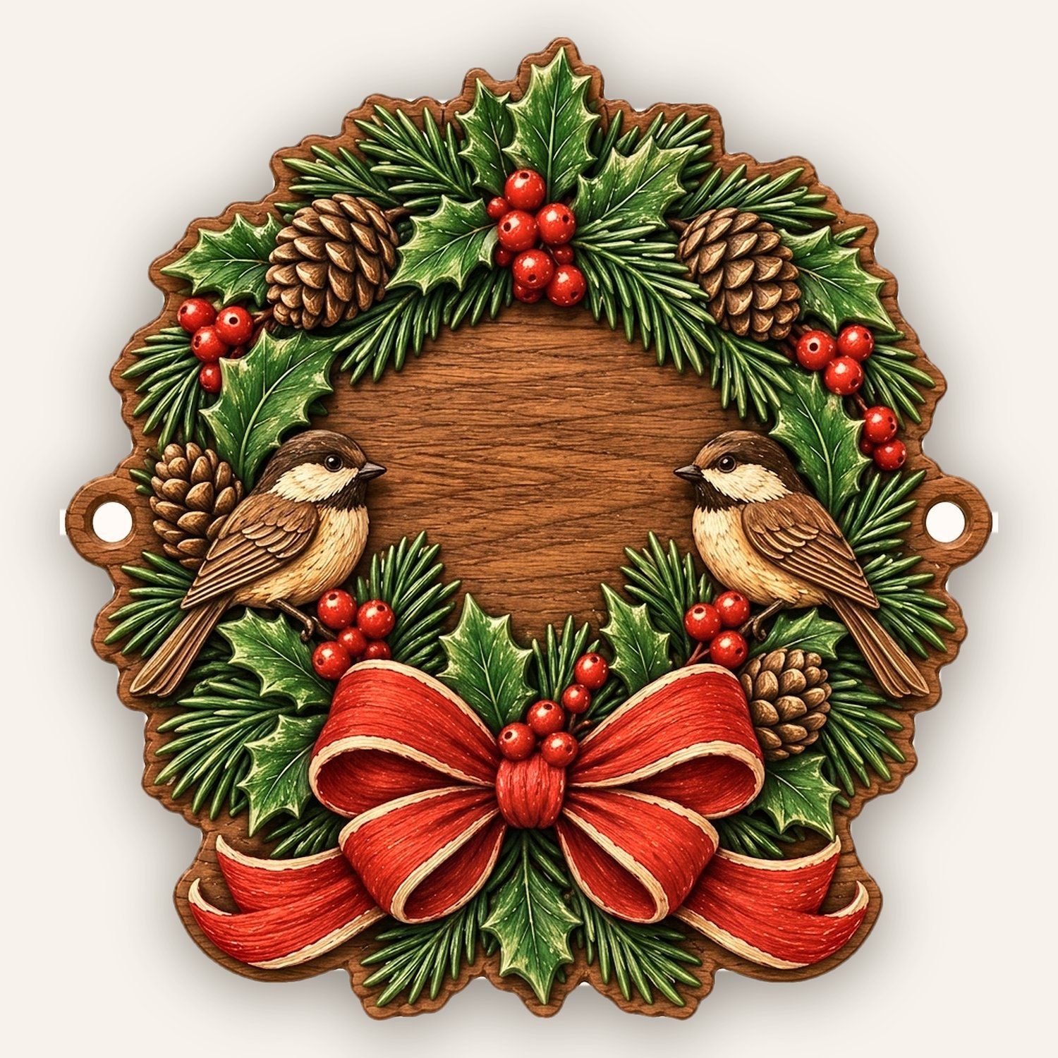 Chickadee Christmas Wreath CNC Relief STL bas-relief STL design