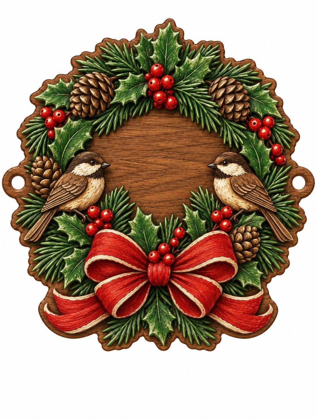 Chickadee Christmas Wreath CNC Relief STL bas-relief STL — view 12