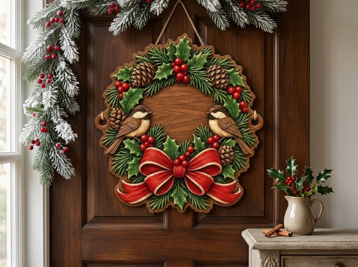 Chickadee Christmas Wreath CNC Relief STL bas-relief STL — view 13