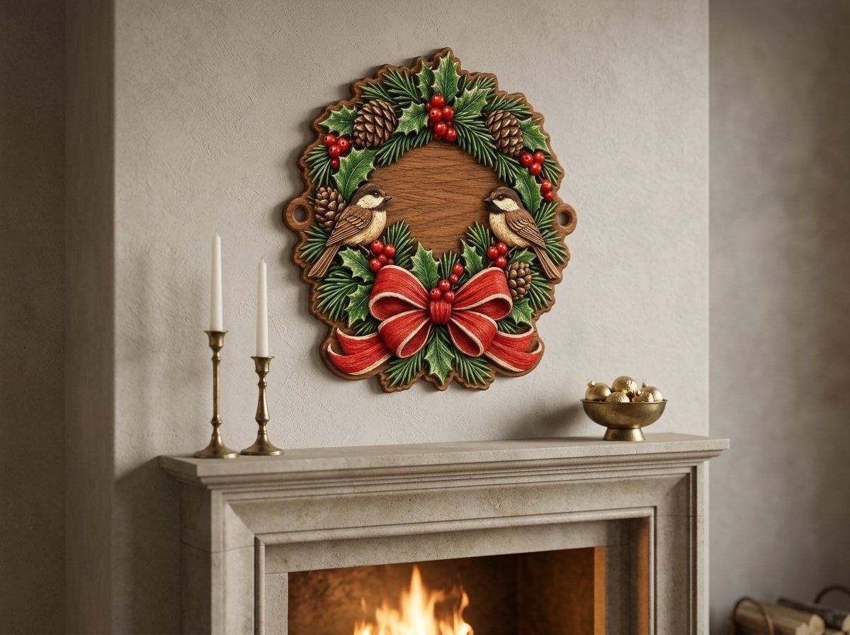 Chickadee Christmas Wreath CNC Relief STL bas-relief STL — view 14