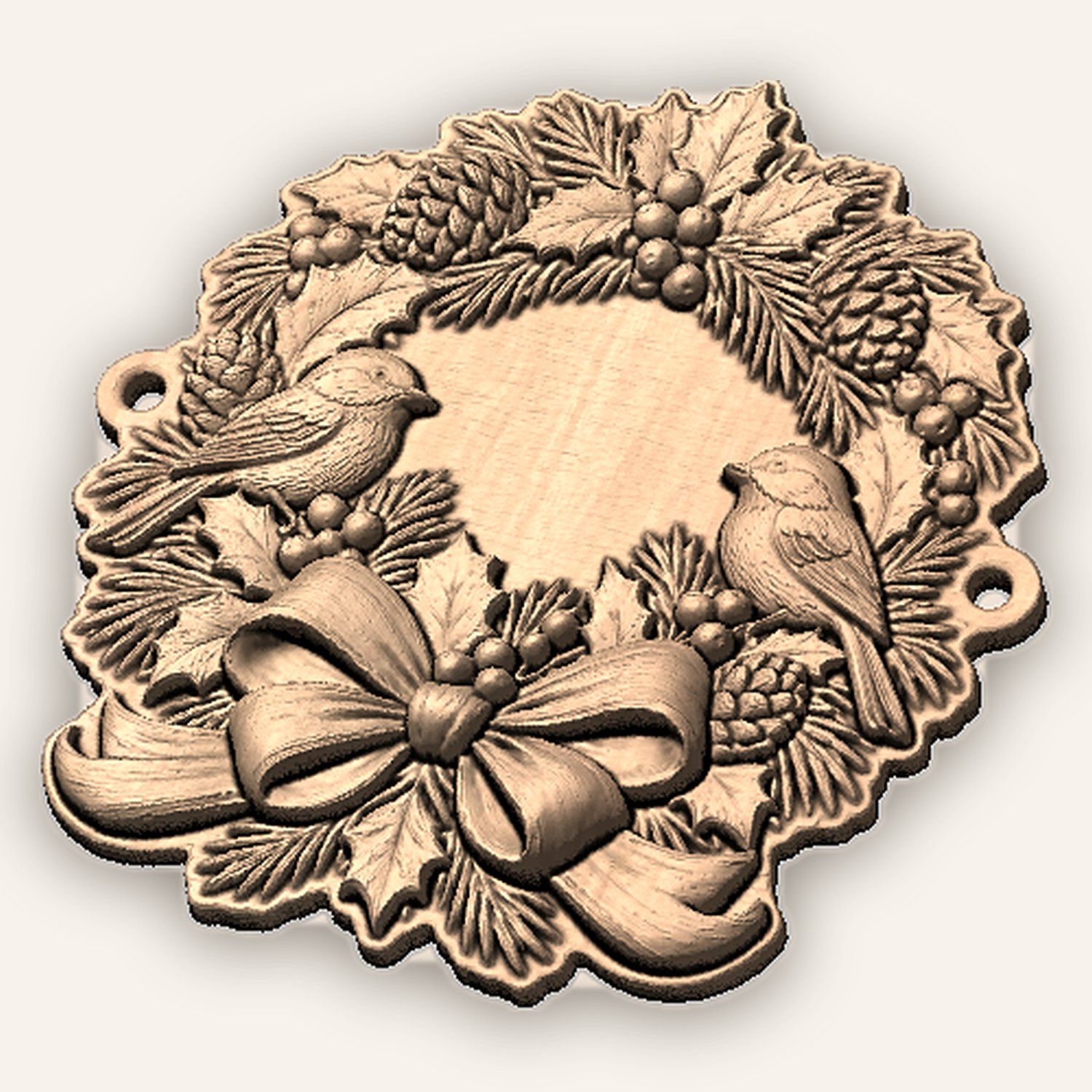 Chickadee Christmas Wreath CNC Relief STL bas-relief STL — view 5