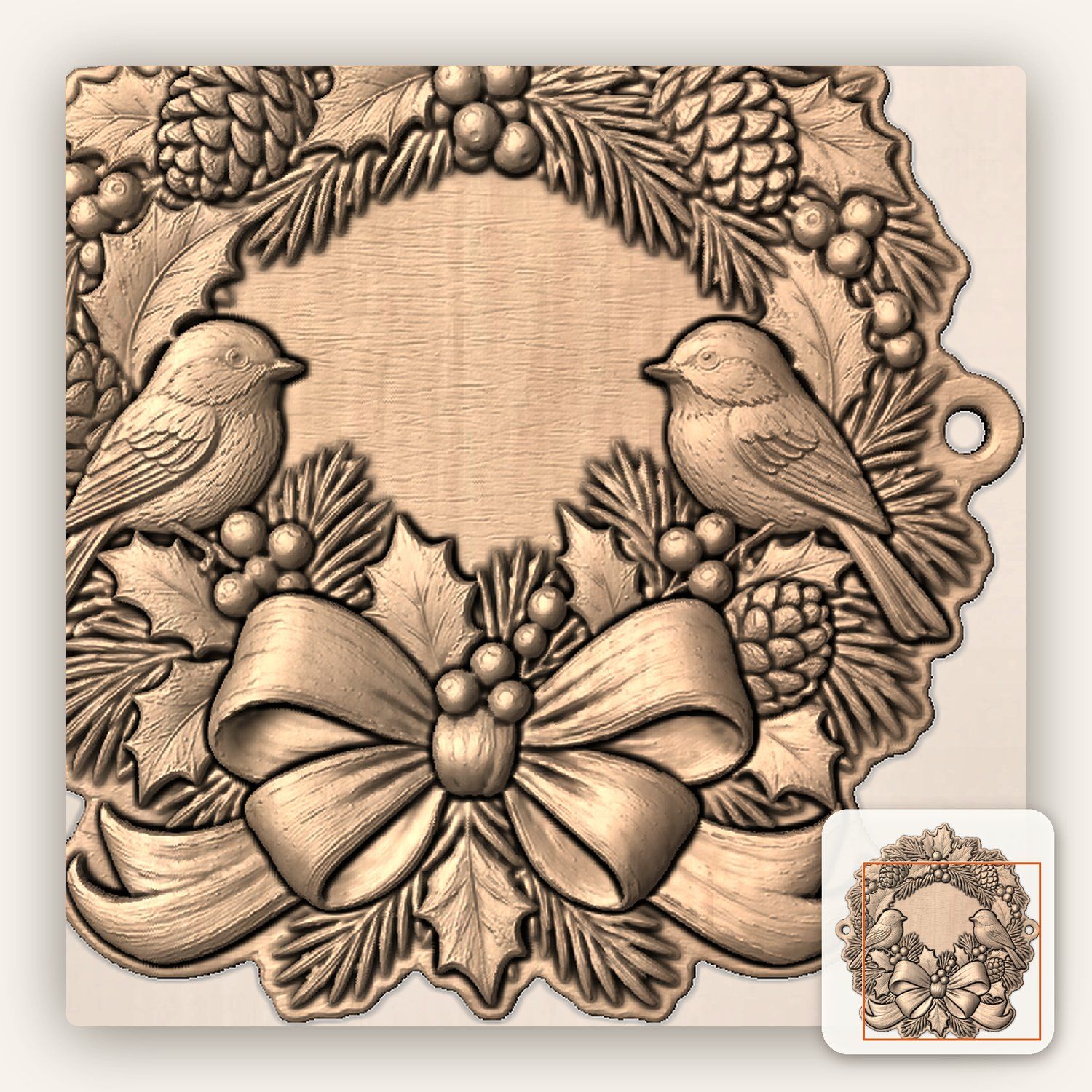 Chickadee Christmas Wreath CNC Relief STL bas-relief STL — view 7