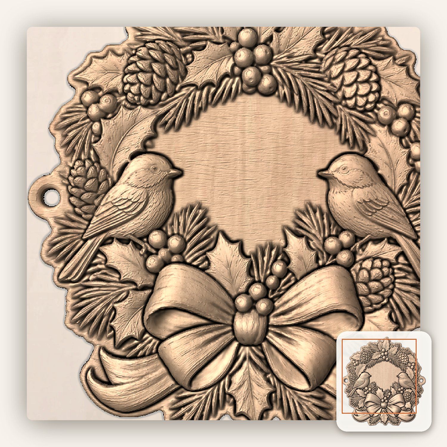 Chickadee Christmas Wreath CNC Relief STL bas-relief STL — view 8