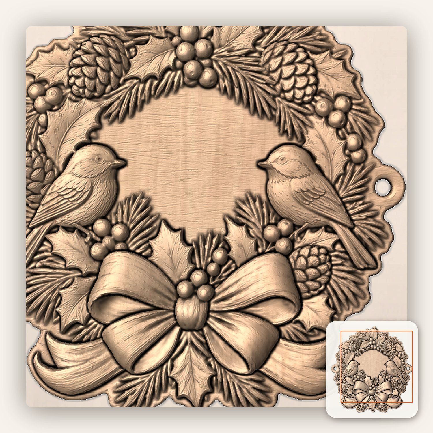 Chickadee Christmas Wreath CNC Relief STL bas-relief STL — view 9