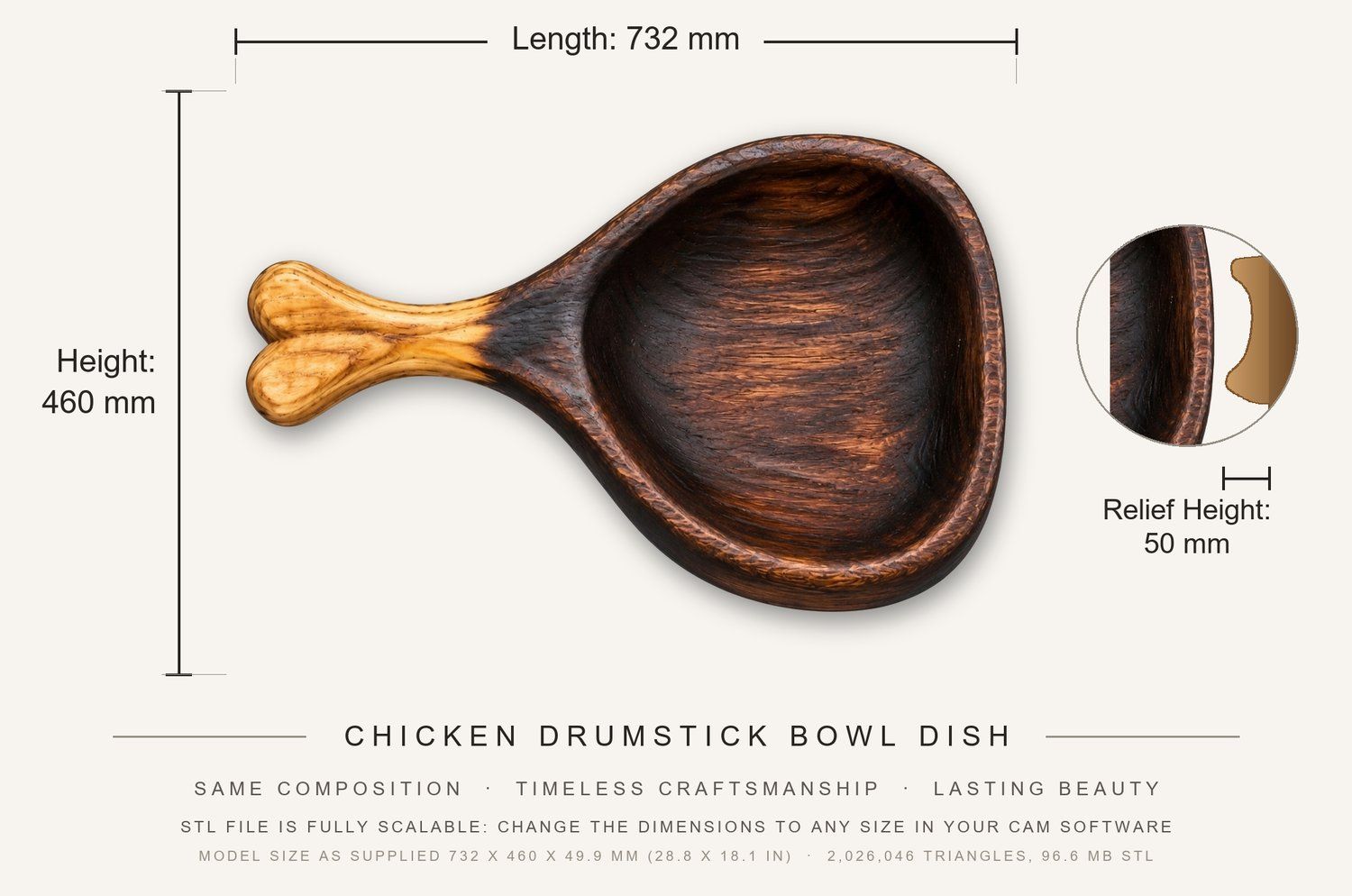 Chicken Drumstick Bowl Dish CNC Relief STL bas-relief STL — view 3