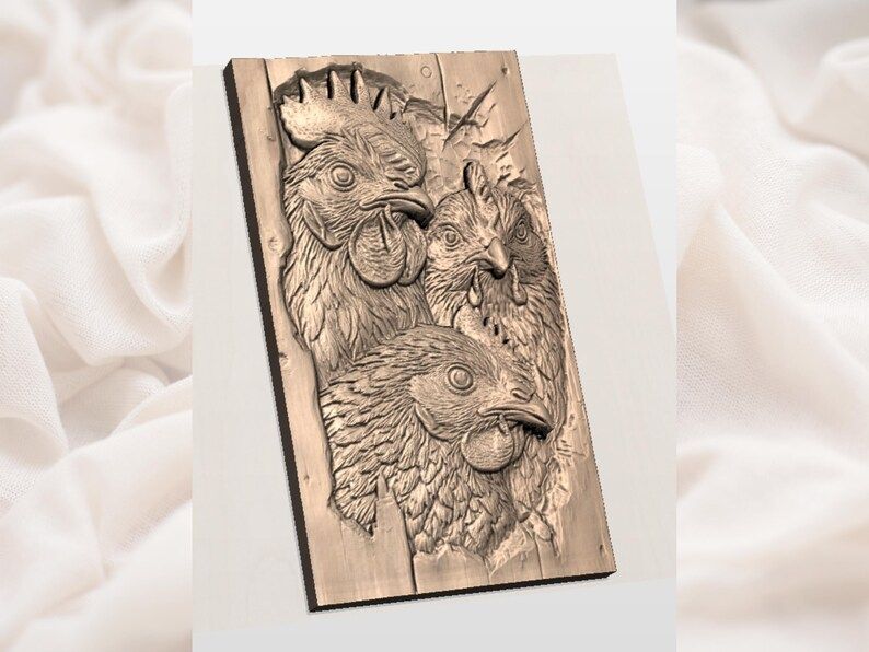 Rooster and Hens Peeking Through Weathered Board Relief STL bas-relief STL — view 2