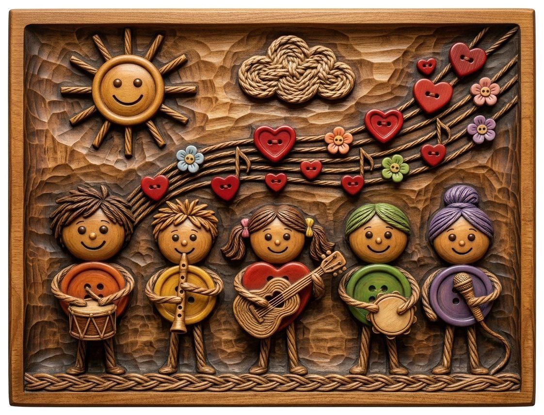 Childrens Musical Band Button Art CNC Relief STL bas-relief STL — view 4