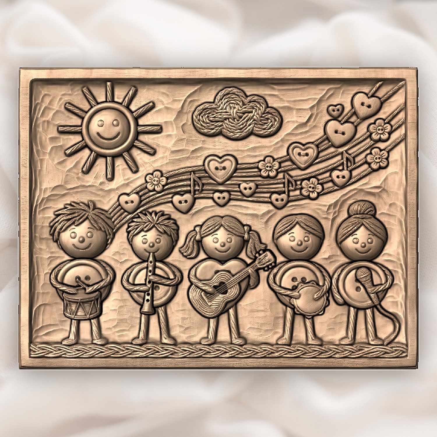 Childrens Musical Band Button Art CNC Relief STL bas-relief STL — view 5