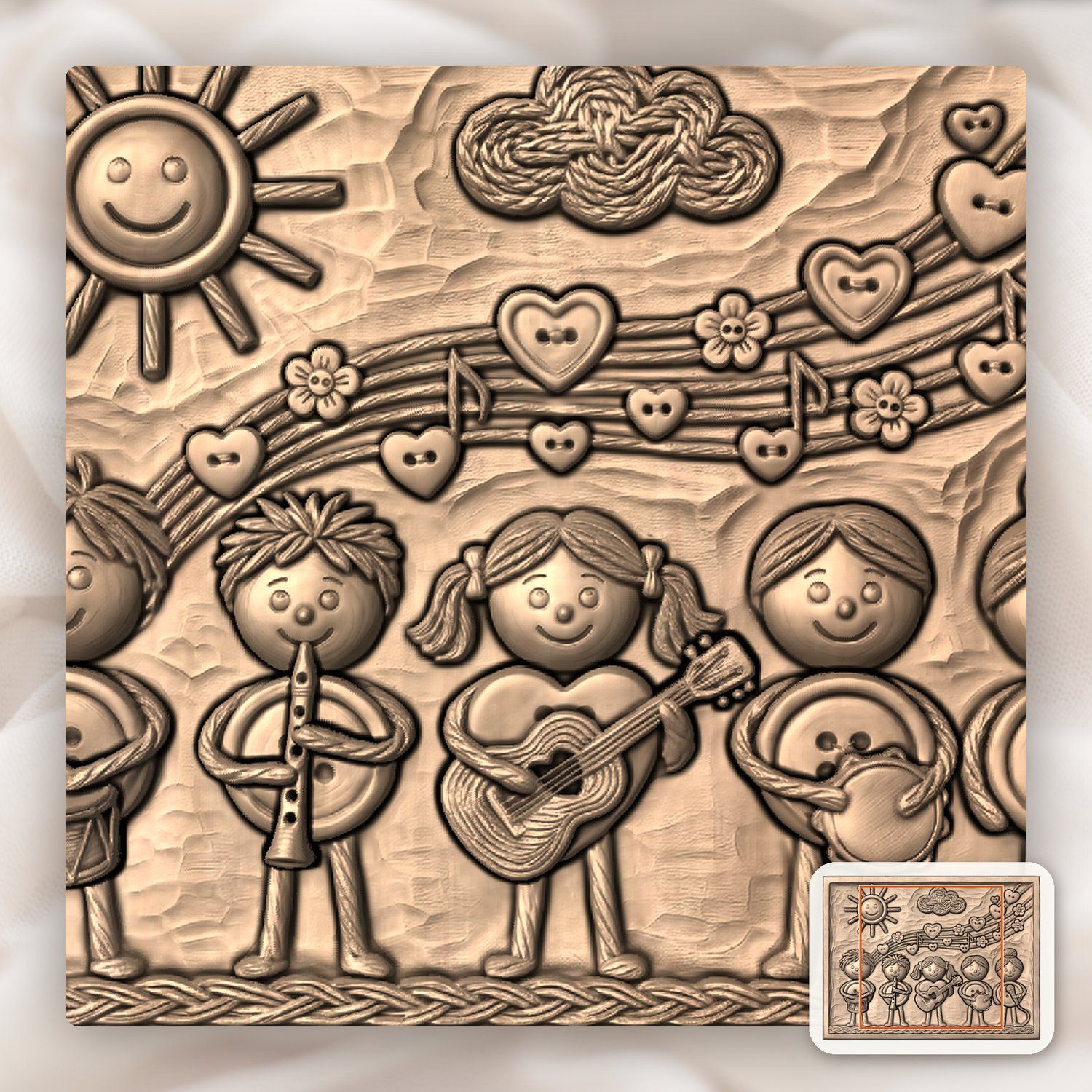 Childrens Musical Band Button Art CNC Relief STL bas-relief STL — view 7