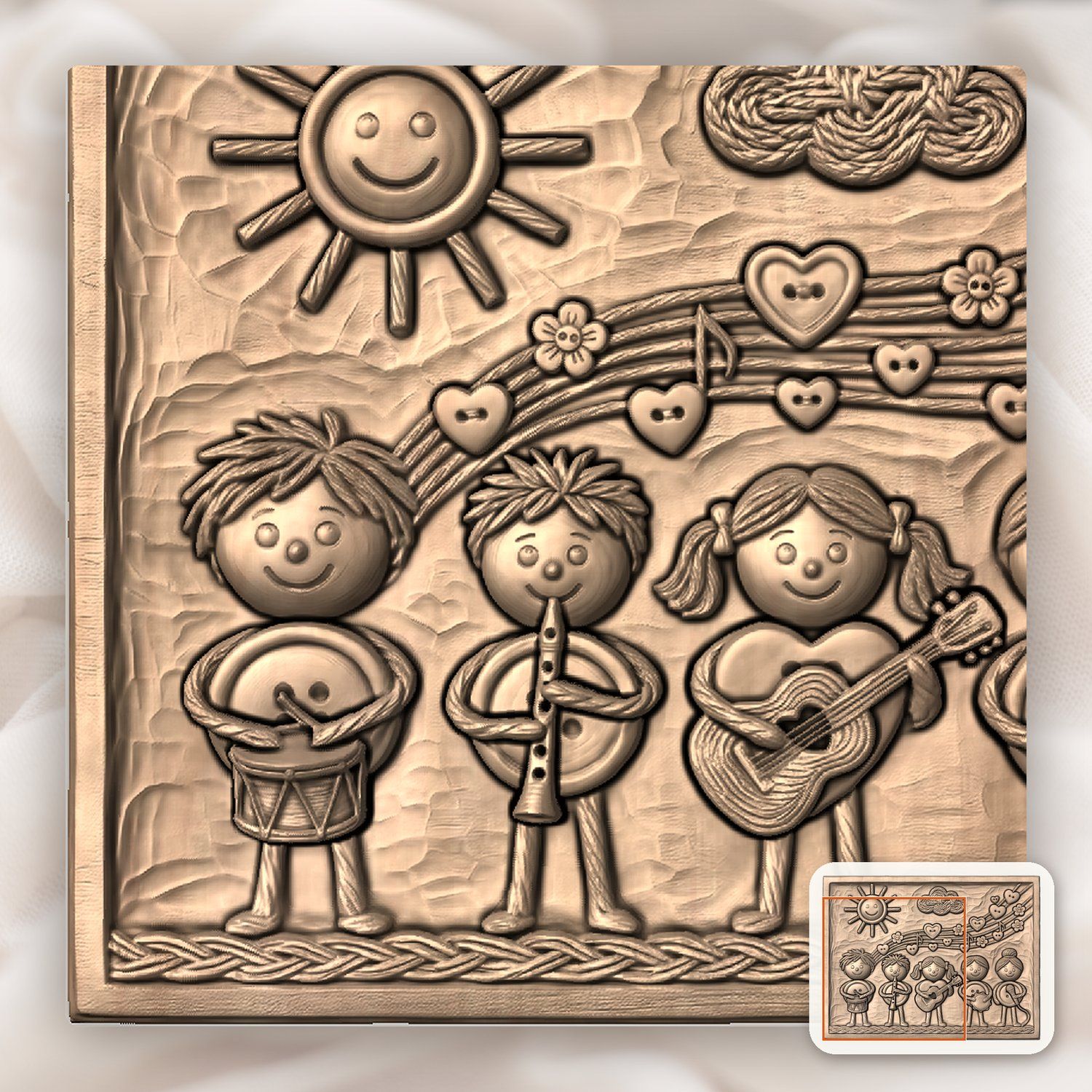 Childrens Musical Band Button Art CNC Relief STL bas-relief STL — view 9