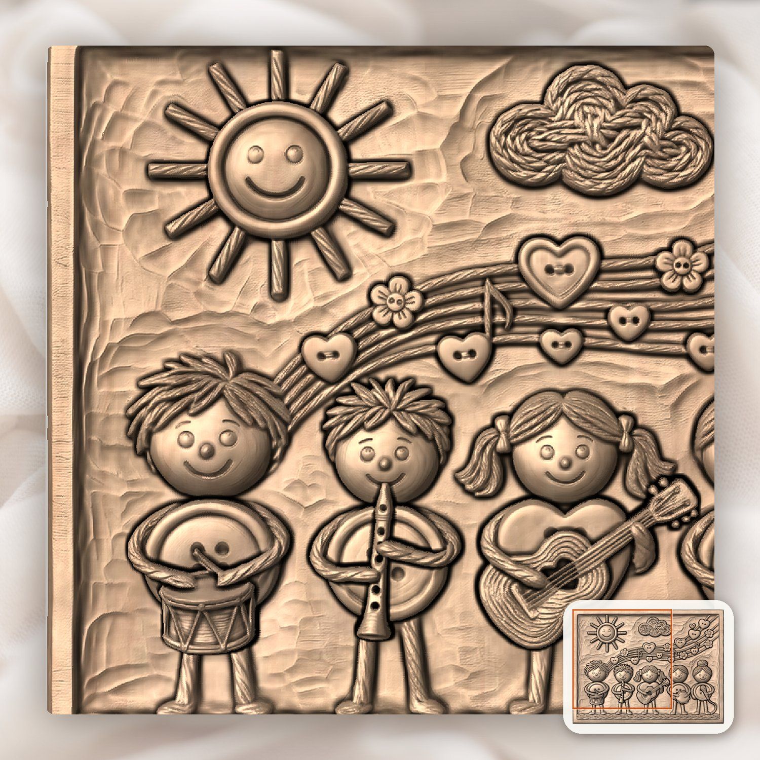 Childrens Musical Band Button Art CNC Relief STL bas-relief STL — view 10