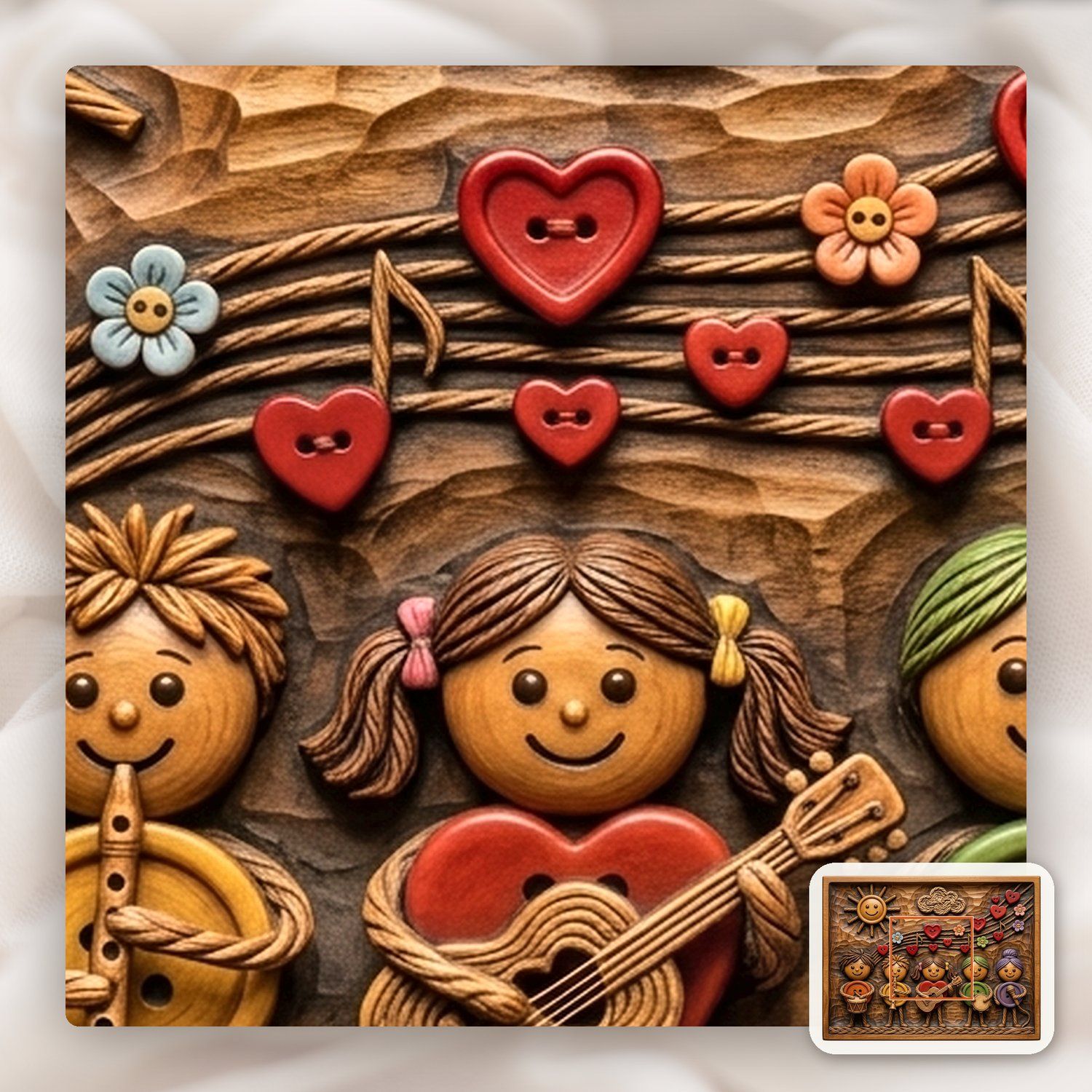 Childrens Musical Band Button Art CNC Relief STL bas-relief STL — view 11