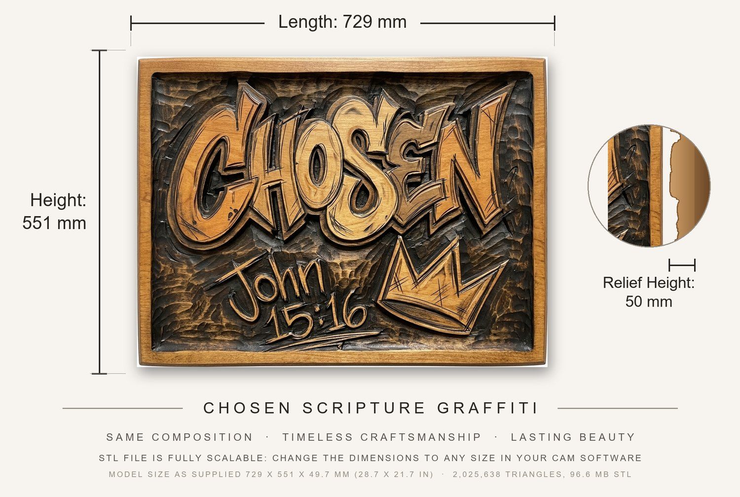 Chosen Scripture Graffiti CNC Relief STL bas-relief STL — view 3